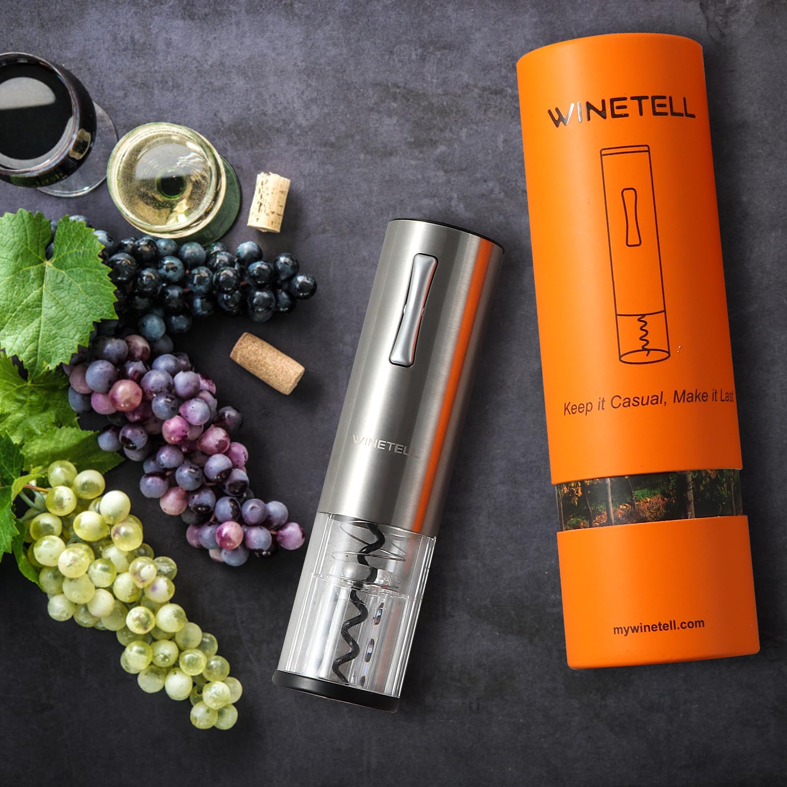 WINETELL Electric Wine Opener, Rechargeable Wine Bottle Opener with One-Click Button, Reusable Automatic Corkscrew Remover - Great Present for Wine Lovers, Wine Gift