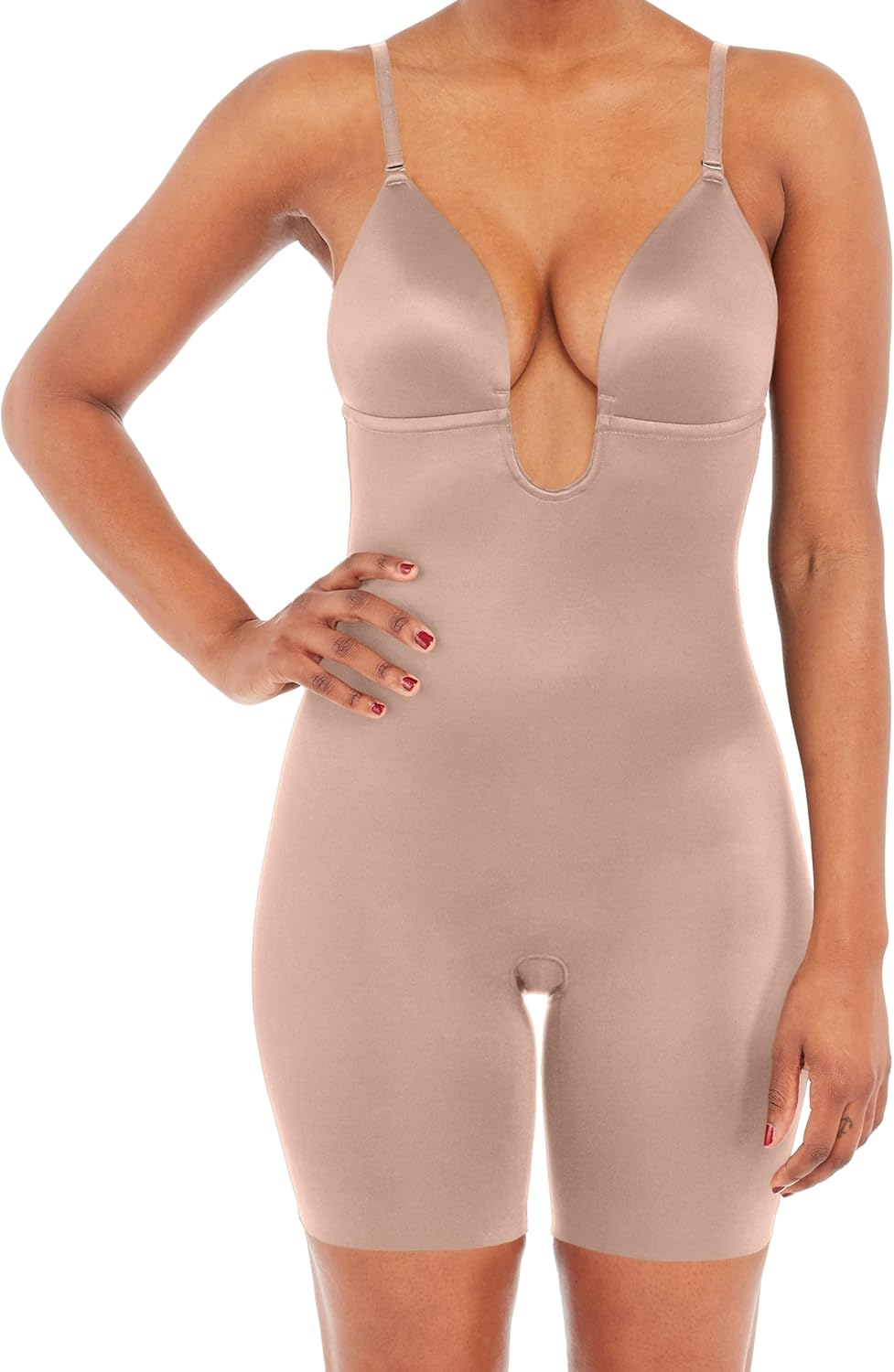 SPANX SPANXshape Suit Your Fancy Plunge Low-Back Mid-Thigh Bodysuit - Comfortable One Piece - Medium Compression - Seamless