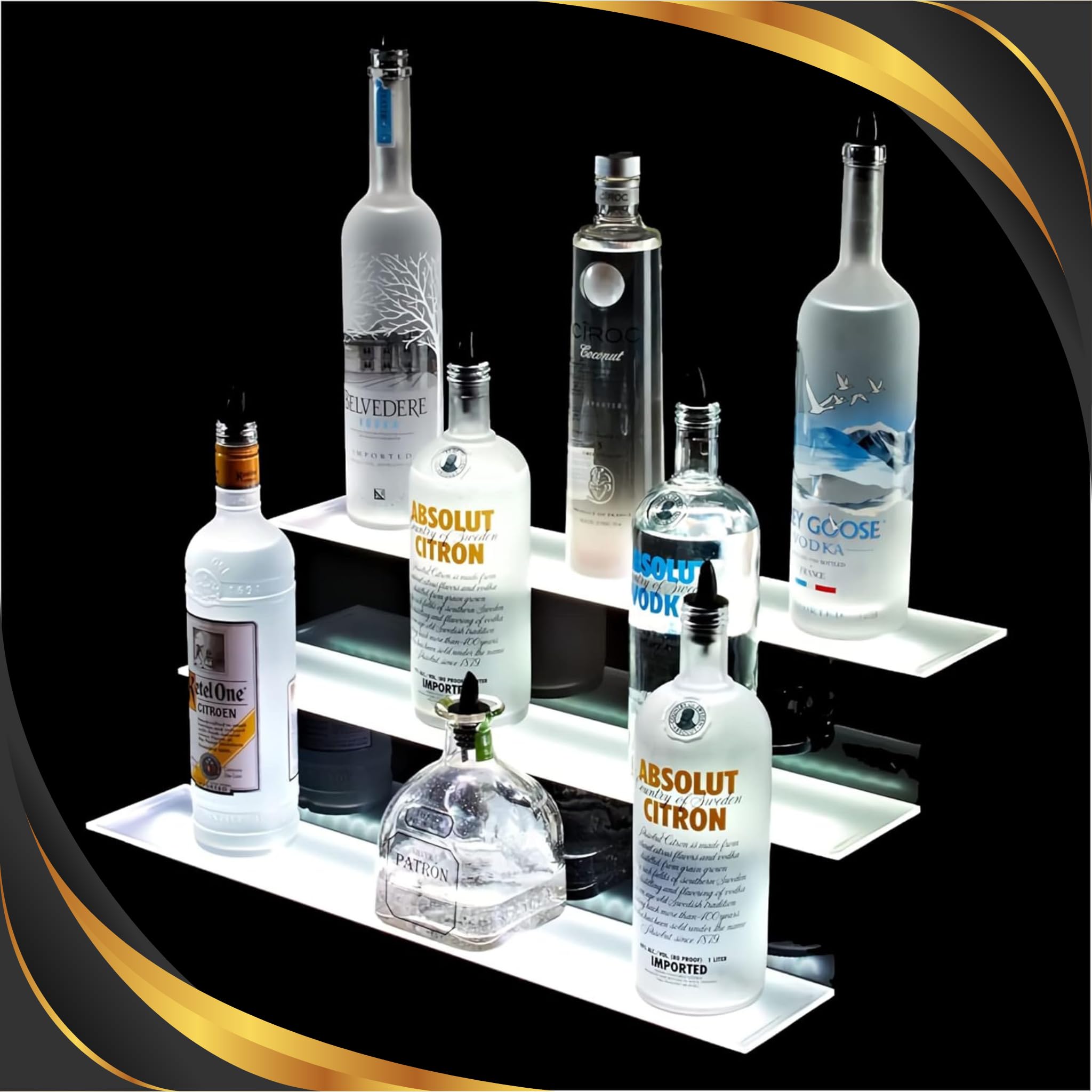 Bar Accessories for Home Pub and Man Cave | Three Tier LED RGB Colour Changing Whiskey Shelf Alcohol Bottle Display | Stand Shelves for Displaying Spirits Liquor Beer Wine | Includes Remote Control