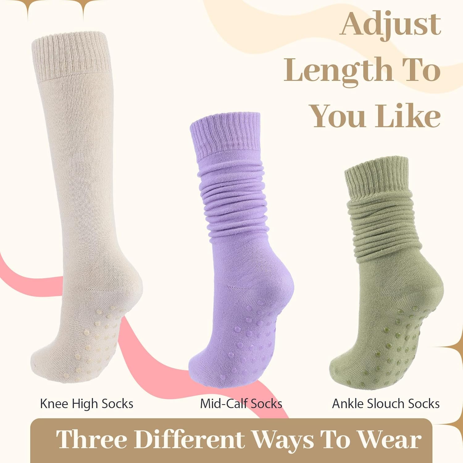 6 Pairs Thick Slouch Pilates Socks with Grips Winter for Women Yoga Slouchy Grip Sock Long Non Slip Hospital Anklet - Image 3