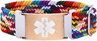 Vista 24 de Pulseras de alerta médica para mujeres, hombres, niñas, niños, pulsera de identificación médica personalizada con pulsera elástica trenzada