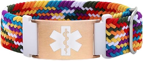 Miniatura 24 de Pulseras de alerta médica para mujeres, hombres, niñas, niños, pulsera de identificación médica personalizada con pulsera elástica trenzada
