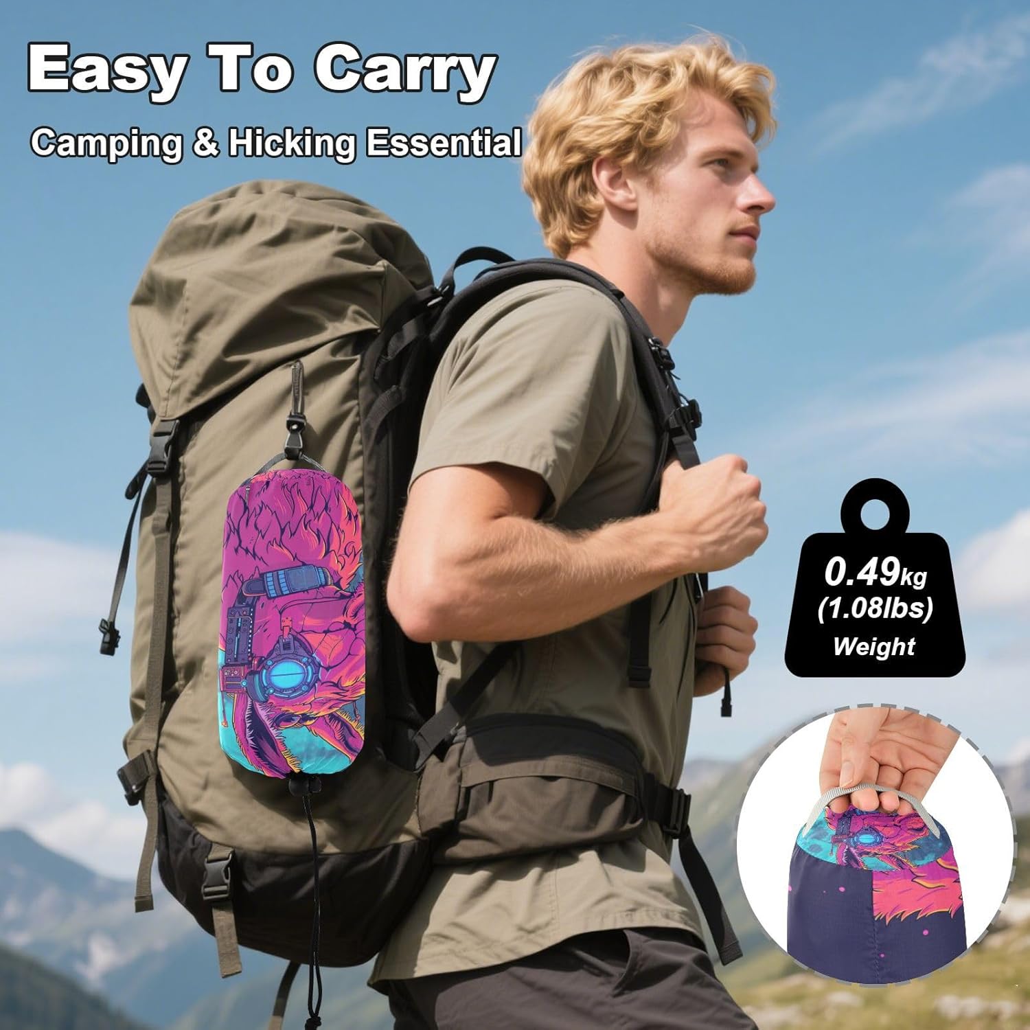 ALAZA Llama Alpaca Moon Cyberpunk Camping Hammocks Single or 2 Person 500 lbs Portable Parachute Travel Hammock w/Tree Straps for Hiking Backpacking Indoor Outdoor