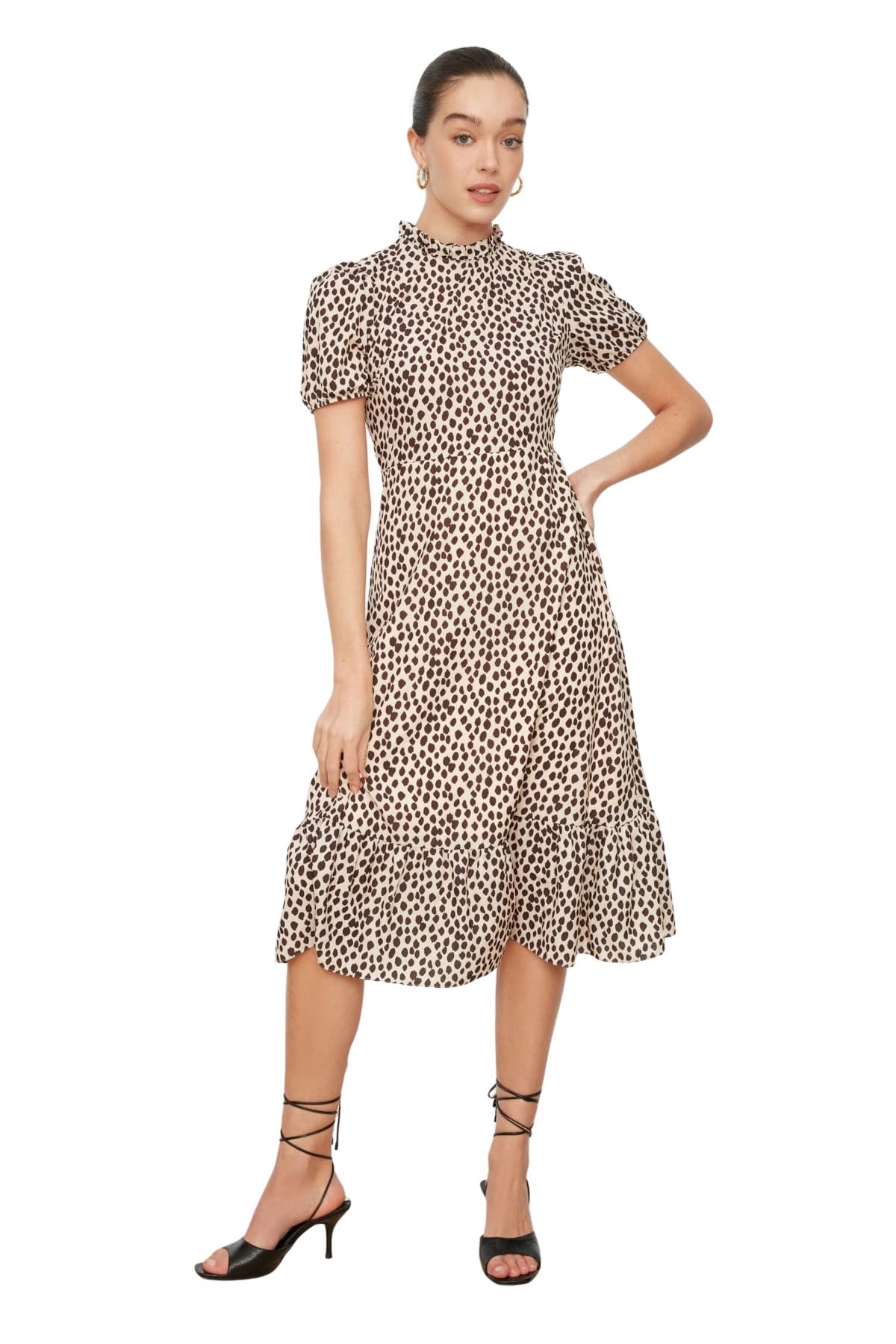 Trendyol FeMan Midi Basic Regular fit Woven Dress Cream