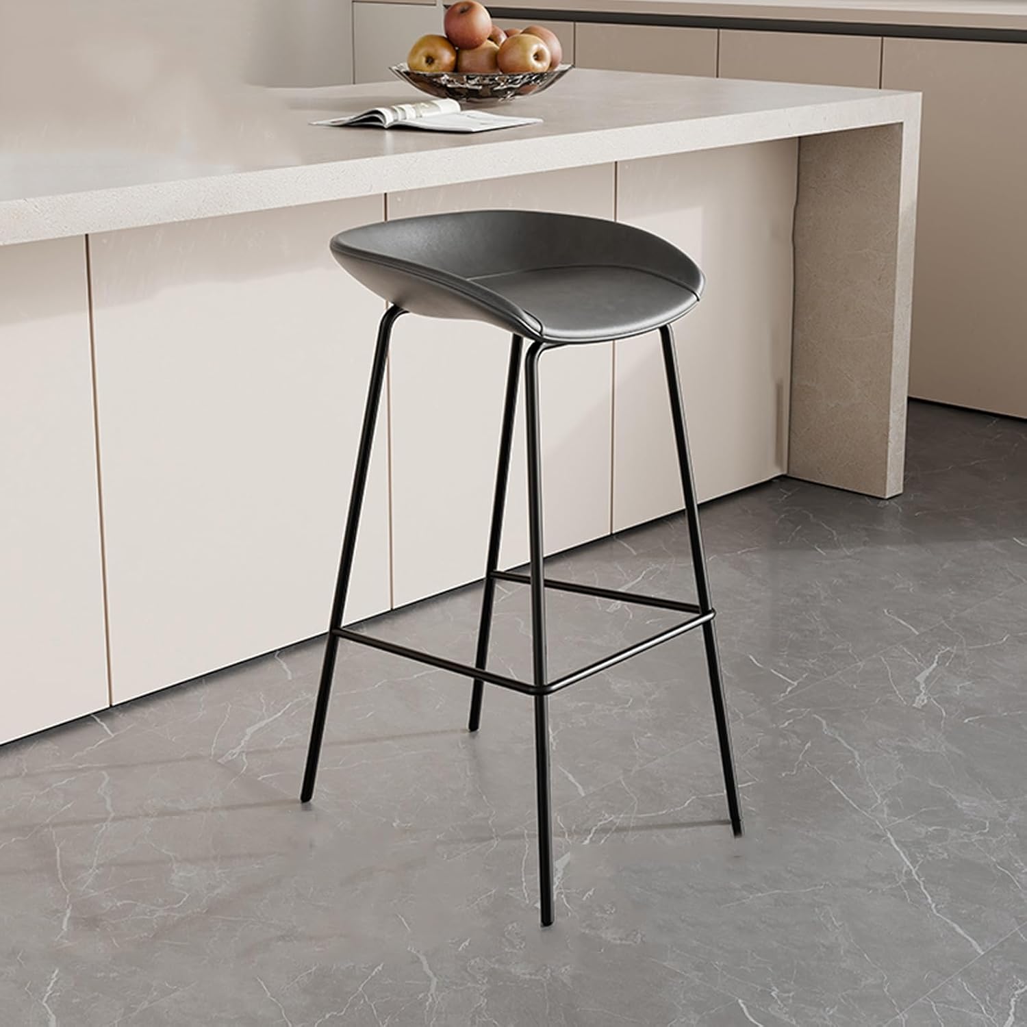 Bar Chairs Low Back-75cm Counter Height Barstools Metal High Barstool-Curved with Stitching Padded Cushion seat,Vintage Industrial(Gray,75cm)