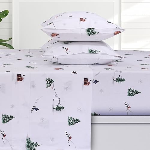 Miniatura 7 de Tribeca Living Juego de sábanas de franela floral de 170 GSM con bolsillo extra profundo con sábana encimera de gran tamaño, 100% algodón, súper