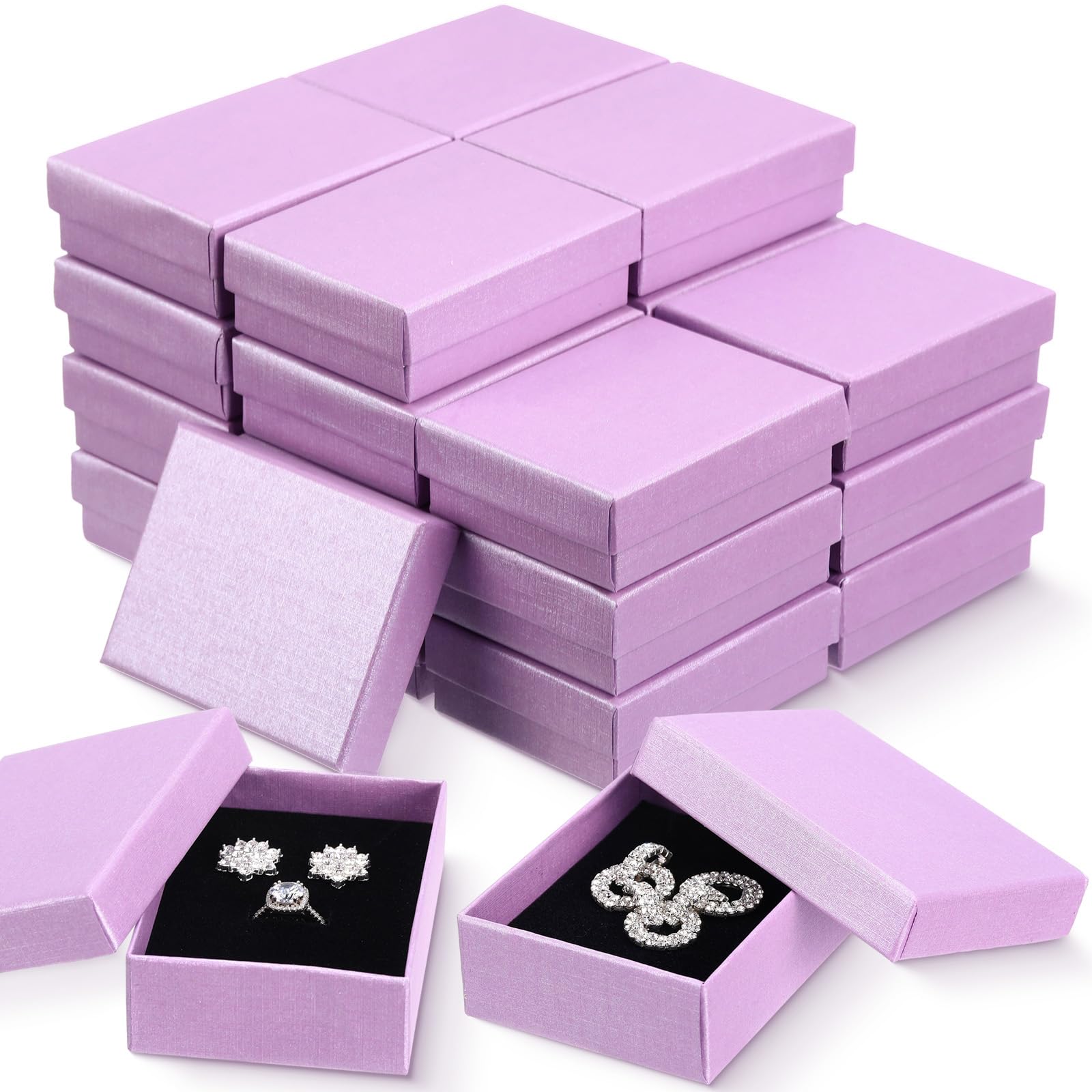Sasylvia 36 Pcs Jewelry Cardoard Gift Boxes Packaging Necklace Ring Earring Storage Box with Cushion 3.5x2.8x1.2 Inch (Pink Purple)