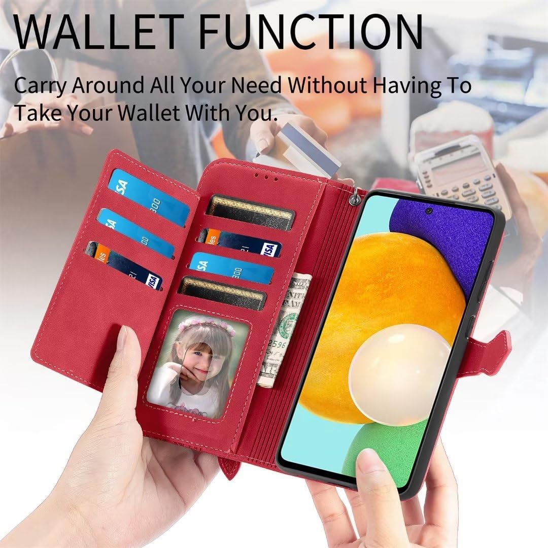 COMAKU Cover In Pelle Retrò Per Blackview A52 – Custodia Portafoglio Con Slot Carte E Supporto, Colore Rosso