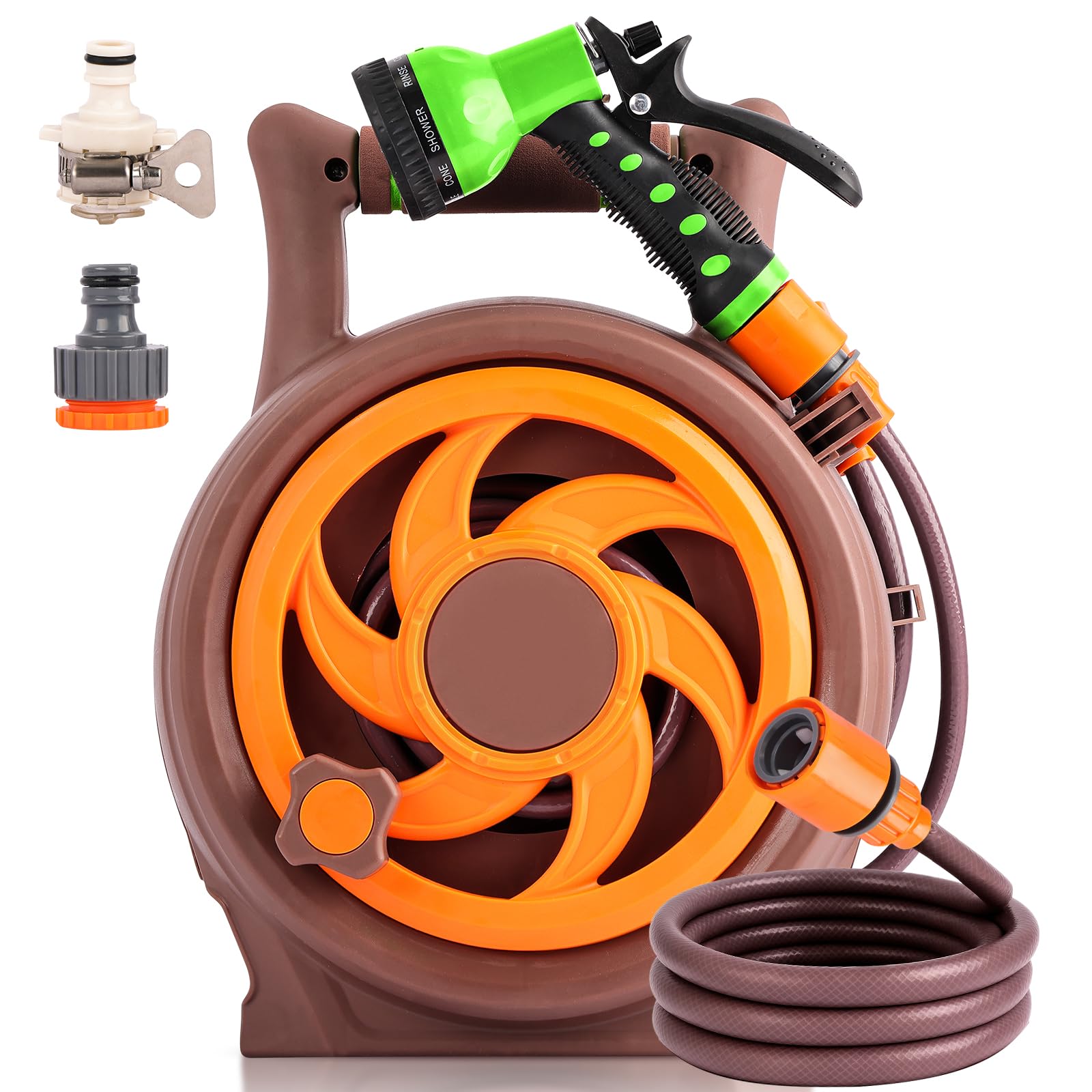 Retractable Garden Hose Reel, Lightweight & Portable Hose Reel, 45+5FT with 8 Patterns Spray Nozzle, 16M Hose Reel for Home & Yard Watering Garden Hose Reel