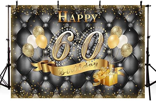 MEHOFOTO - Cabecero de cama de 60 cumpleaños con purpurina para estudio de 23.6in, color negro y adulto, decoración de fiesta de cumpleaños 60