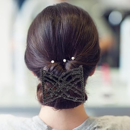 Miniatura 7 de NICENEEDED 4 peines mágicos para el cabello, pinzas elásticas con cuentas dobles para cabello rizado, grueso y fino, perlas, horquillas para