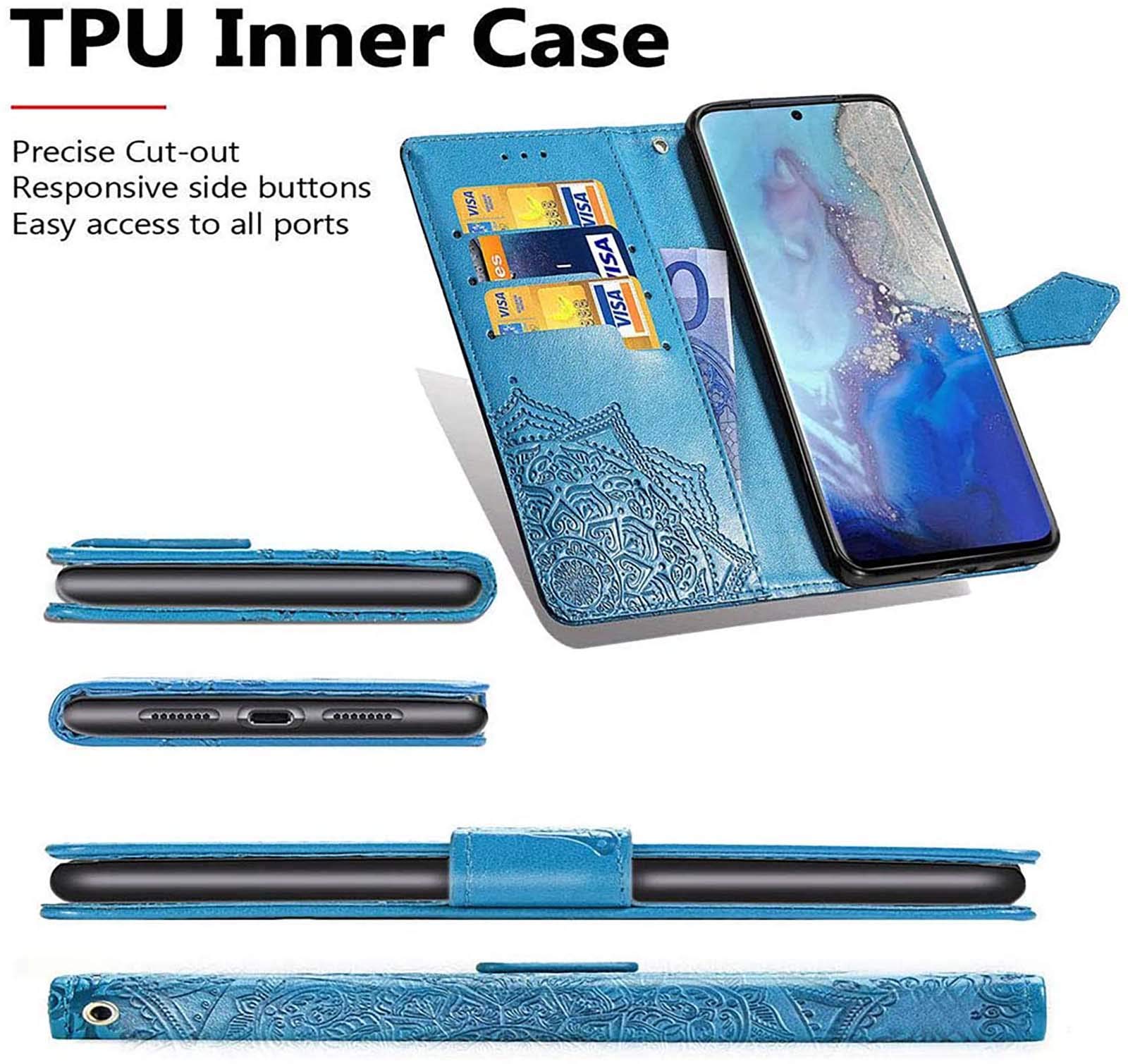 LEYAN Cover per Xiaomi Redmi 9C NFC, Custodia Flip PU/TPU Portafoglio Pelle con Stand/Carte Slot, Chiusura Magnetica 3D MandalaTelefono Case Custodie, Verde