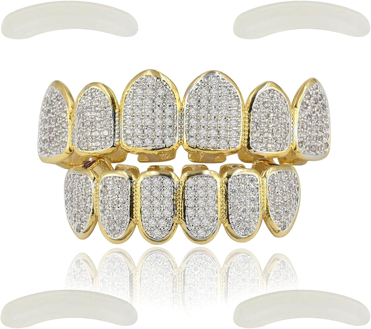 Grillz Grills for Your Teeth Simulated Diamond Teeth Grillz with Extra Molding Bars Included 18K Gold Plated All Iced Out Cubic Zirconia Golden Teeth for Men Women, adjustable, Gemstone, Cubic