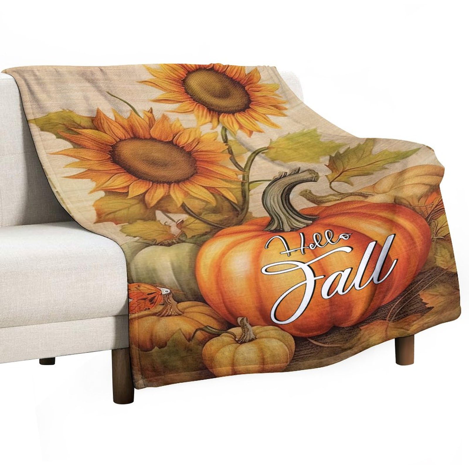 Couverture en polaire confortable lit canapé plaid fleurs jaunes 152x203