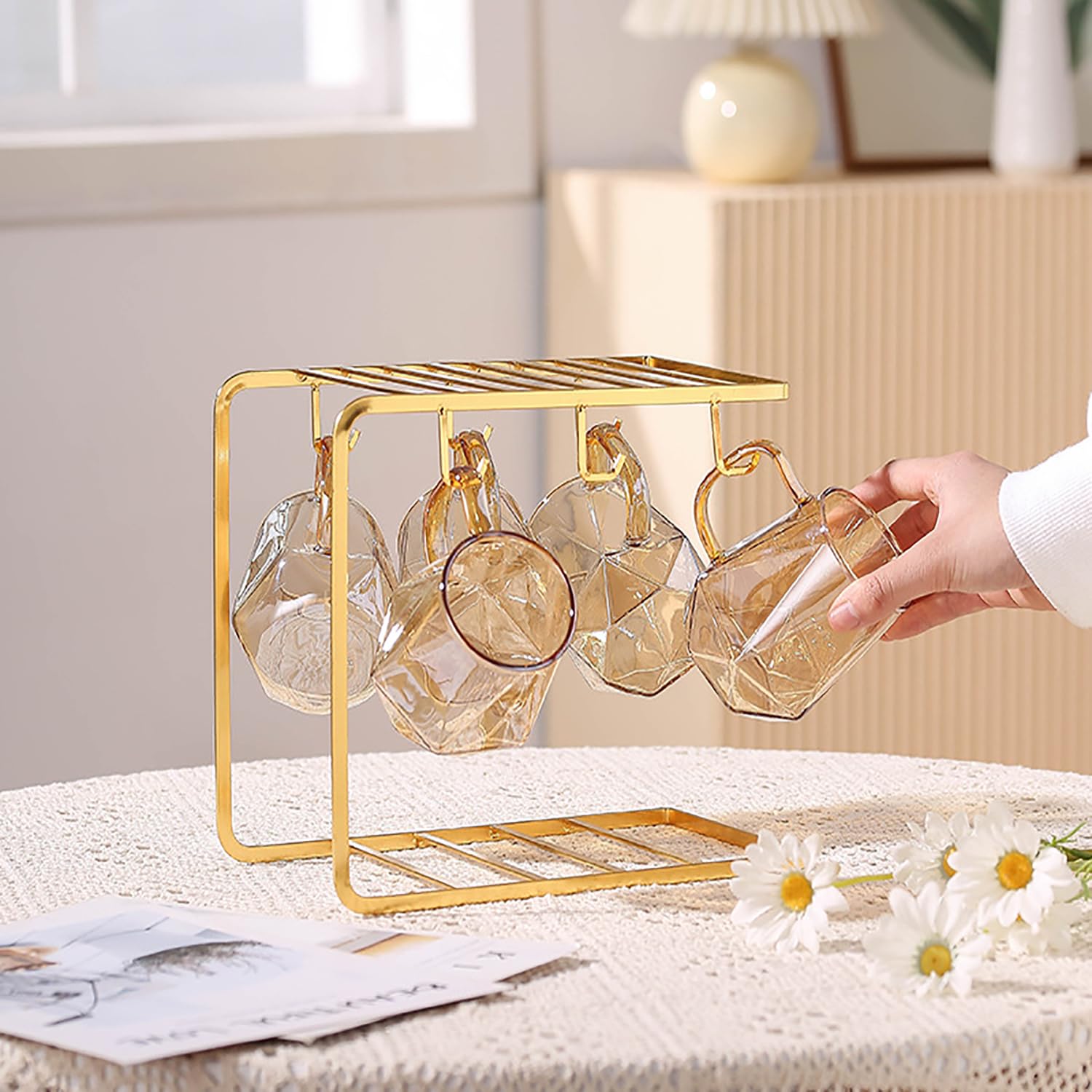 YIMINI Supporto per Tazza In Metallo, Portabicchieri Cucina per Uso, Supporto per Tazza da Caffè, Espositore per Tazze da Tè, Portabicchieri da Appendere, Adatto per Tazze da Tè e Stoviglie (D'oro)