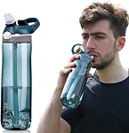 Bouteille d'eau avec paille - pour les enfants adultes, 750ML Sans BPA Tritan, bouteille d'eau de sport avec clip, couvercle de verrouillage, étanche, bouteille en plastique de gym durable pour l'école, bureau, vélo, fitness, noir