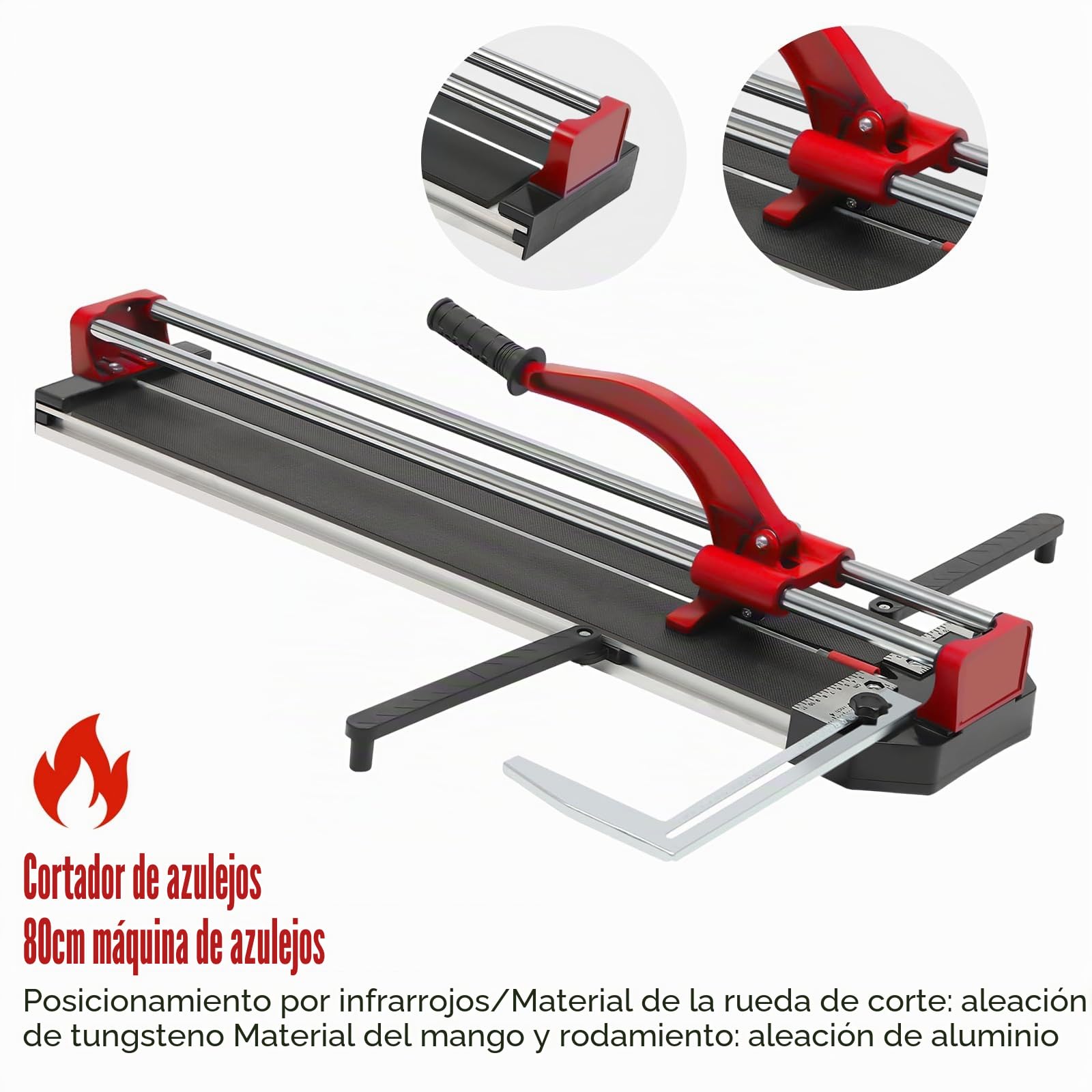 Cortador de azulejos de 800 mm, con función de posicionamiento por infrarrojos para azulejos de pared, azulejos ranurados, etc. (rojo)