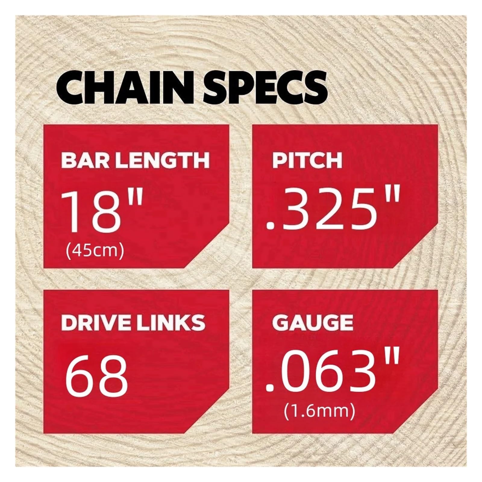 Paquete de 4 cadenas de motosierra de 18 pulgadas, 68 eslabones de transmisión de 0.3 pulgadas, paso de 0.63 pulgadas, calibre de 0.63 pulgadas, apto para Stihl 025 MS250 MS251 (calibre anterior a