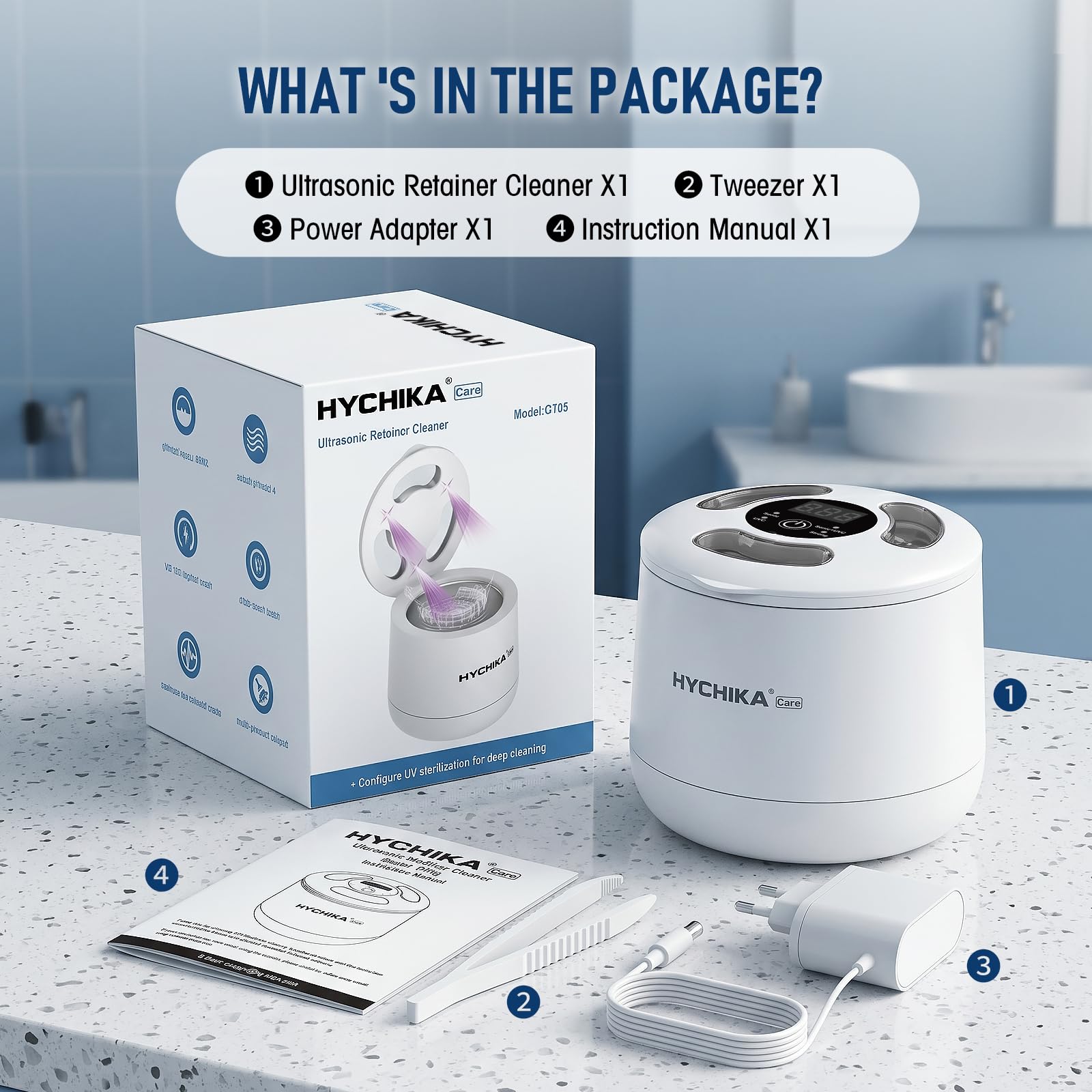 Nettoyeur Ultrasons avec Stérilisation par UV,Haute Fréquence 45kHz Ultrasonic Cleaner,4 Modes,Affichage numérique HD,200 ml,pour Dentaires, Appareils de Contention, Gouttières de Nuit etc.,Blanc