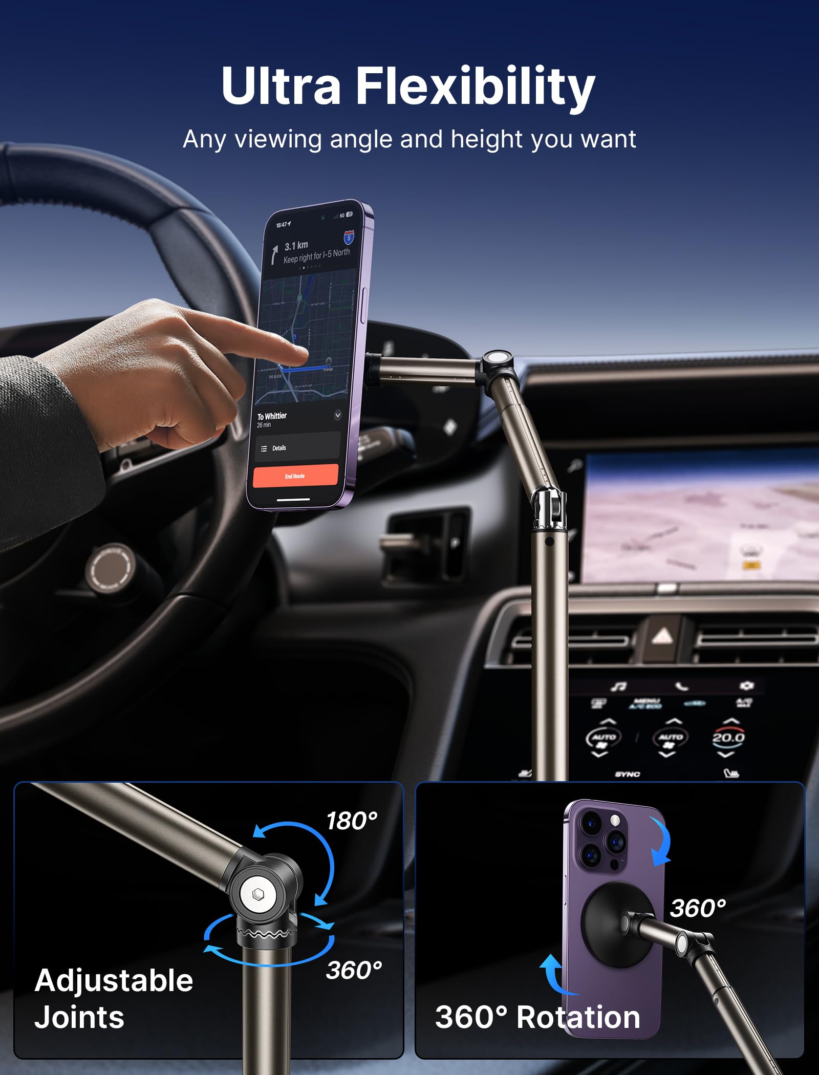 JSAUX Magnetic Cup Phone Holder for Car Truck with Long Arm, Cup Holder Phone Mount with MagMount [Superior N52 Magnet] Cellphone Cradle Compatible with iPhone, Samsung Galaxy, Google Pixel