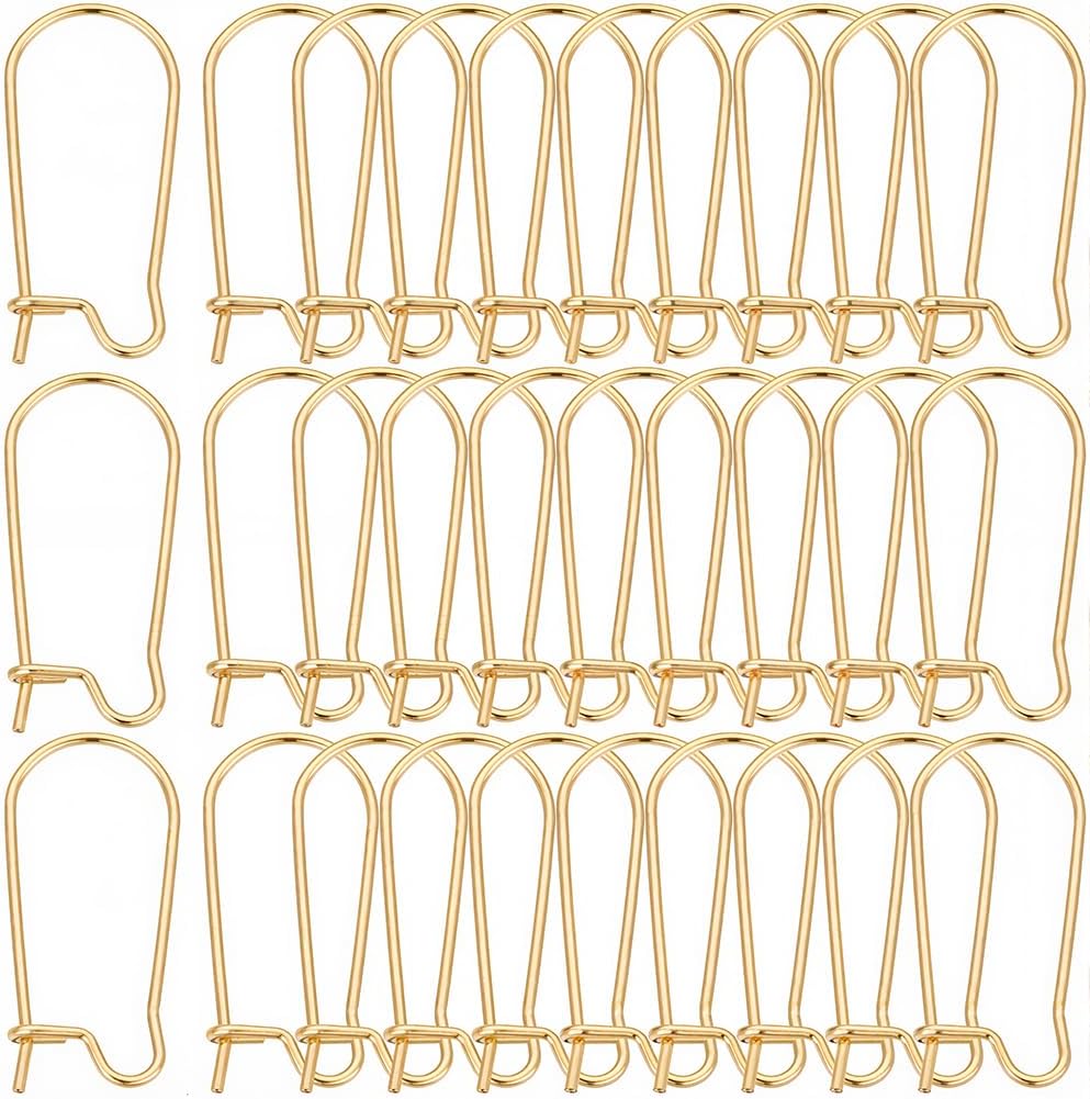 1 Box 120Pcs Real 18K Gold Plated Earring Hooks Kidney Earring Finding Hooks Dangle U Shaped Teardrop Long Ear Wires Stainless Steel Wires for Jewelry Making Supplies DIY Craft Women