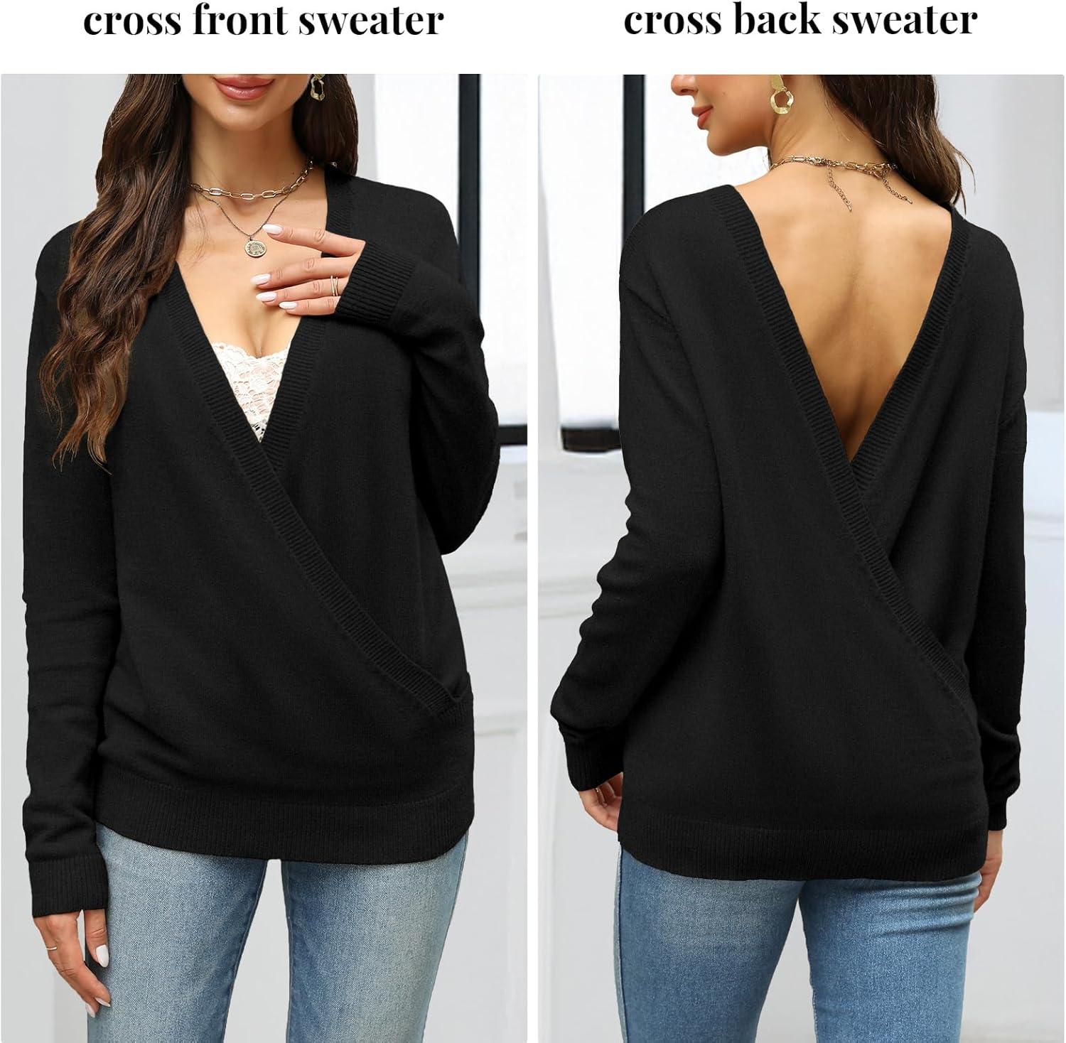 softome Womens Casual Long Sleeve Wrap Fall Sweaters Tops V Neck Solid Color Oversized Pullover Loose Fit Jumper - Image 4