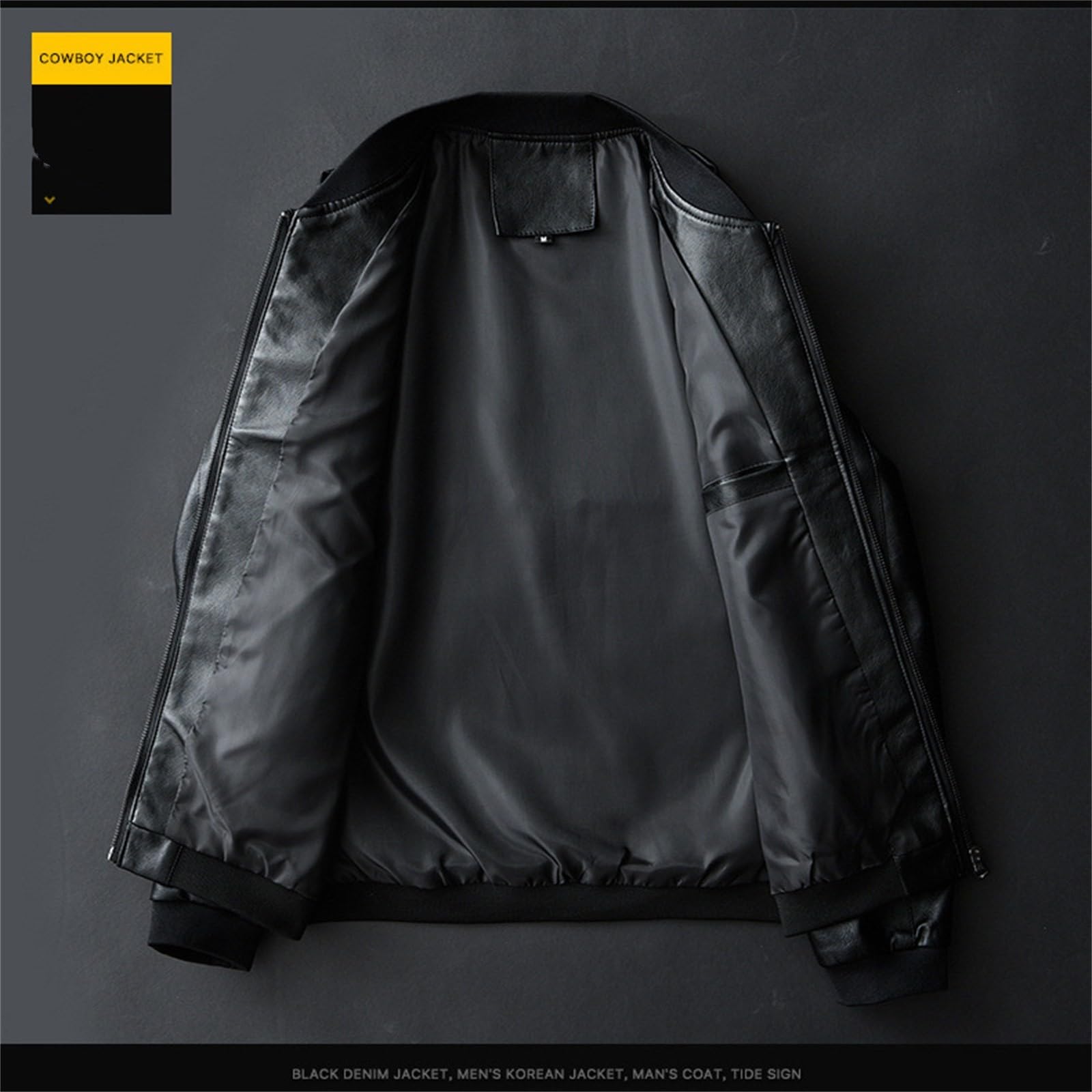 Veste de moto en cuir pour homme - Noir - Veste de motard mi-saison vintage - Veste bomber élégante pour homme - Printemps automne - Veste de loisirs - Veste de moto tendance