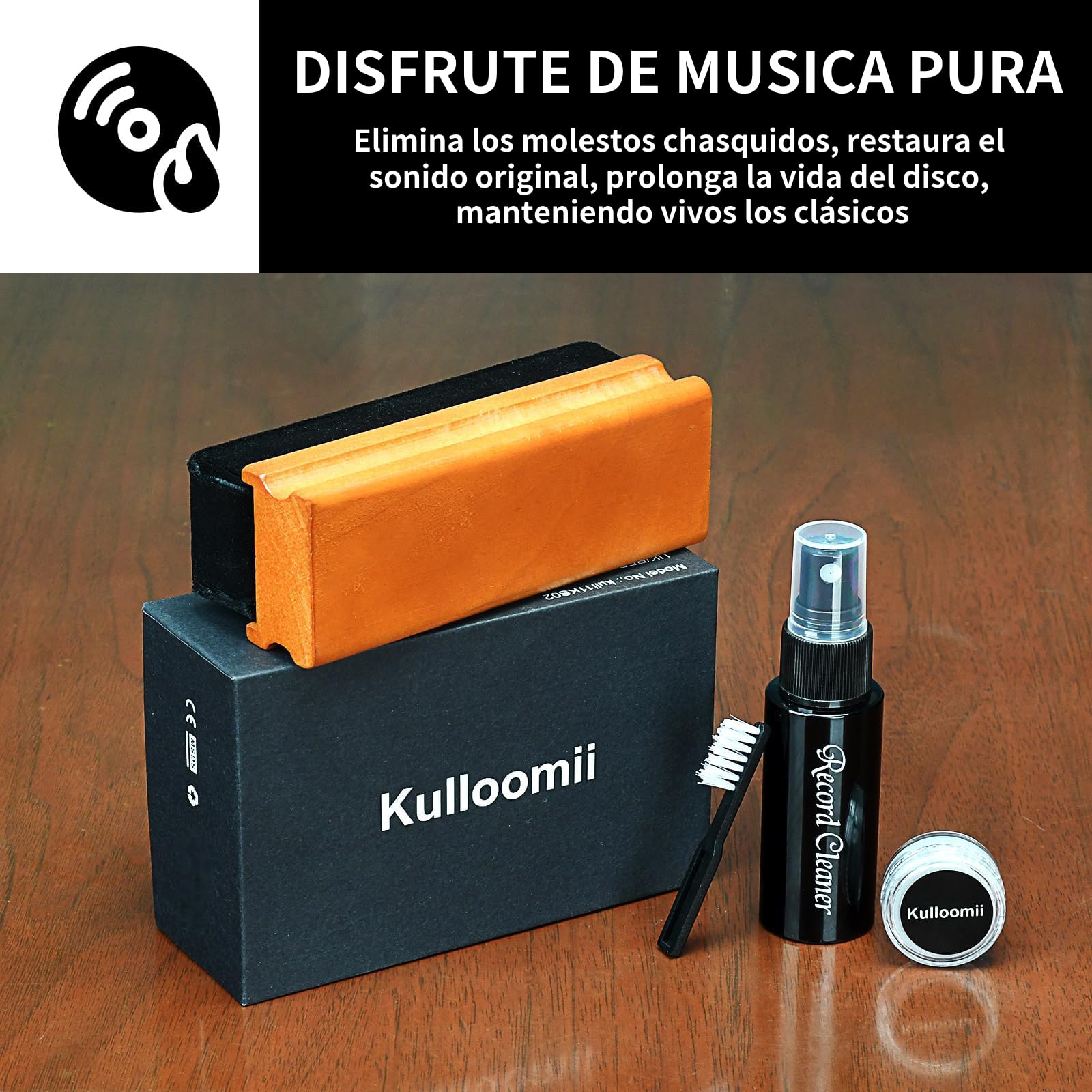 4 En 1 Kit De Limpieza Vinilos kulloomii | Limpiador Vinilos De Discos | Antiestatico Cepillo | Limpia Agujas Tocadiscos | Limpiador de Aire a Presión