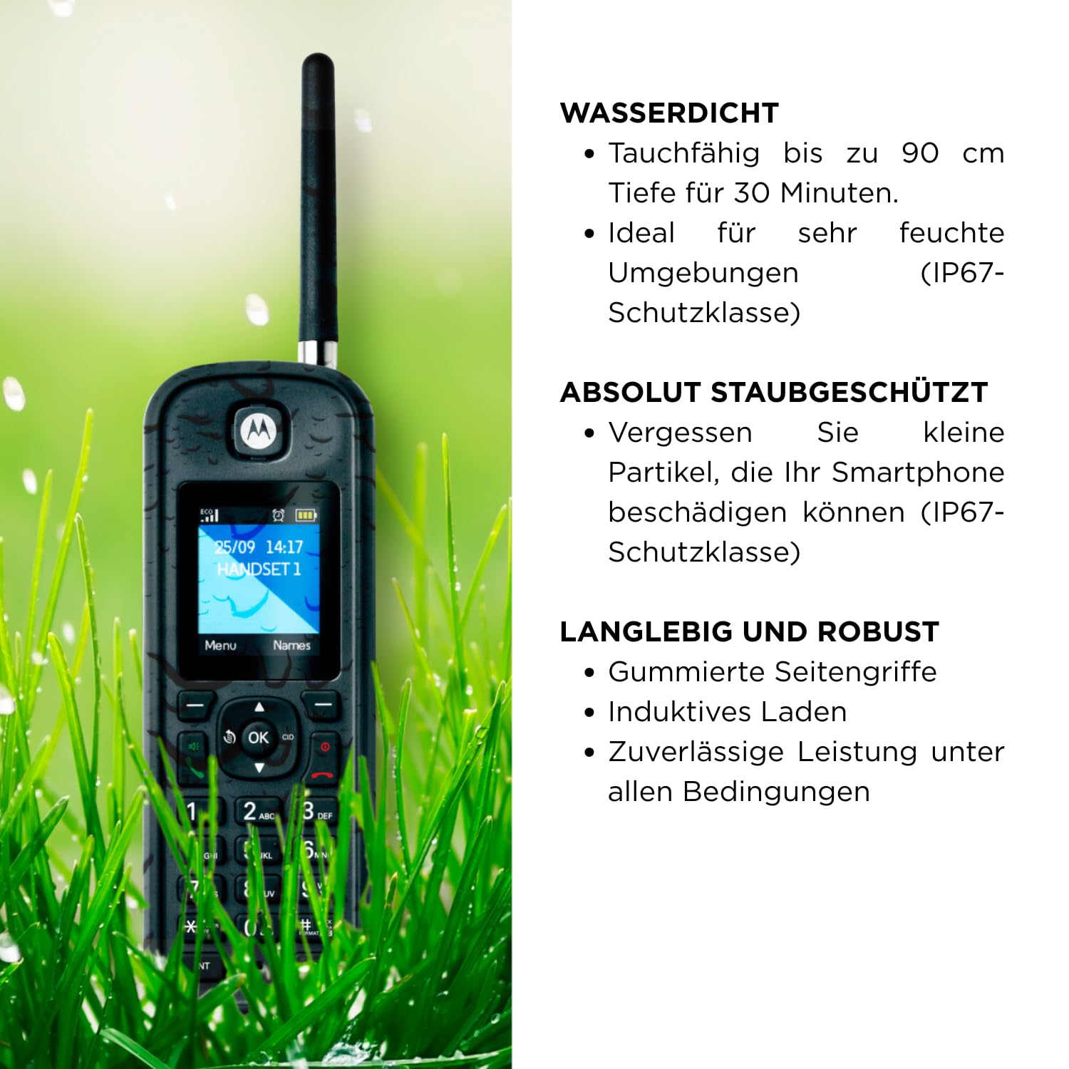 Motorola Voice O202 Professionelles kabelloses Telefon-Set, lange Reichweite bis zu 1 km, IP67, wasserdicht und staubdicht, industrielle Verwendung, Freisprecheinrichtung, induktives Laden