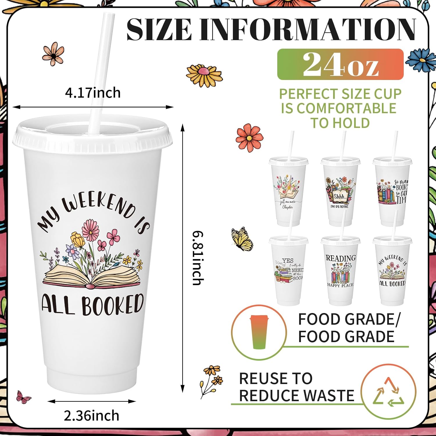 Sliner 12 Pcs Book Lovers Gifts 24 oz Book Club Tumbler with Straw and Lid Bookish Librarian Appreciation Gifts for Readers Bookworms Themed Party - Image 3