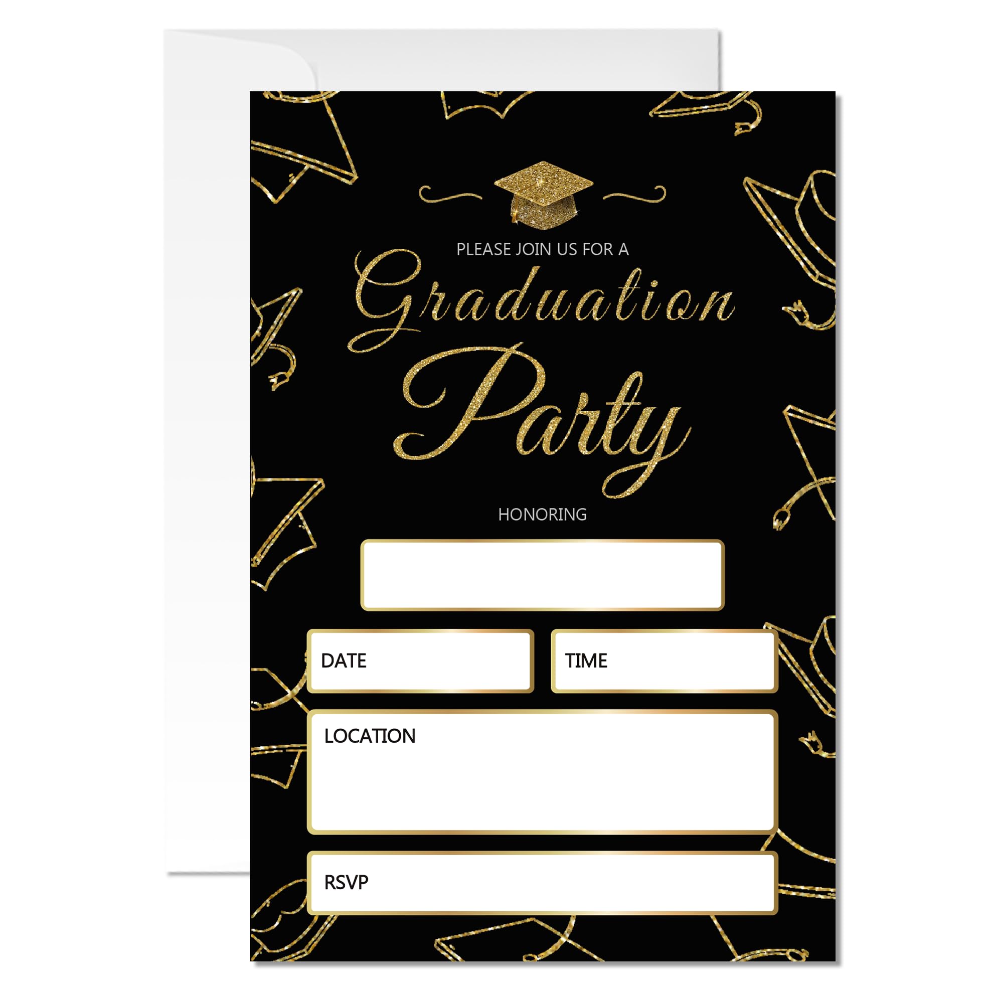 ZYQFN 2025 Graduation Party Invitations - 20 Elegant Black & Gold Cards with Envelopes (4