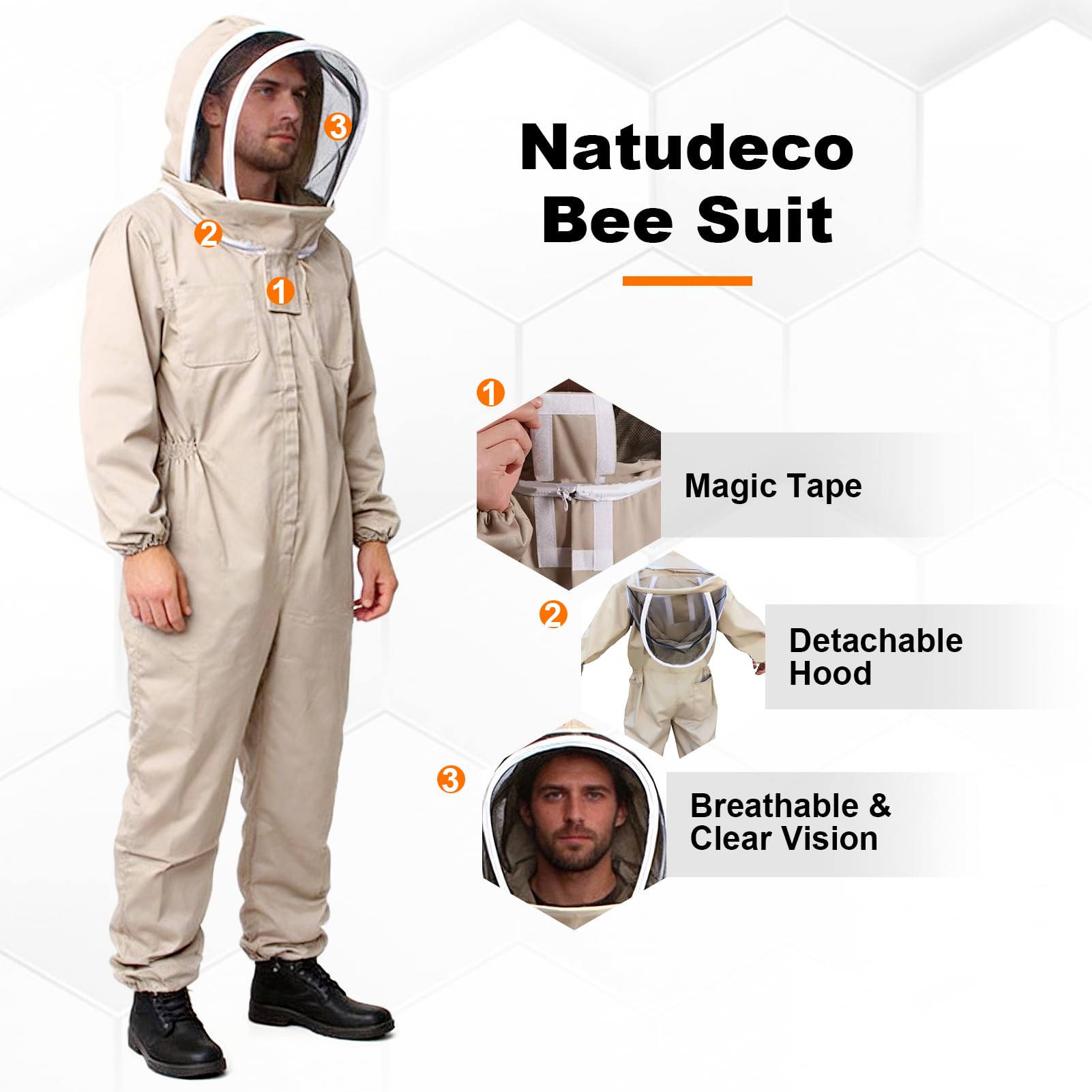 Imkerkleidung Imkerausrüstung Imkerschutzkleidung Imker Isolationskleidung Bienenanzug Imker Outfit mit Abnehmbarer und atmungsaktiver Kapuze Gummibandärmeln (RAUMANZUG XXL)