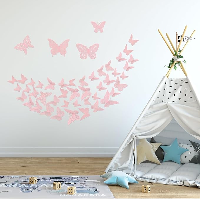 Mariposas 3D Metálicas Decorativas 48 Piezas Rosa Pared Fiestas miniatura 2