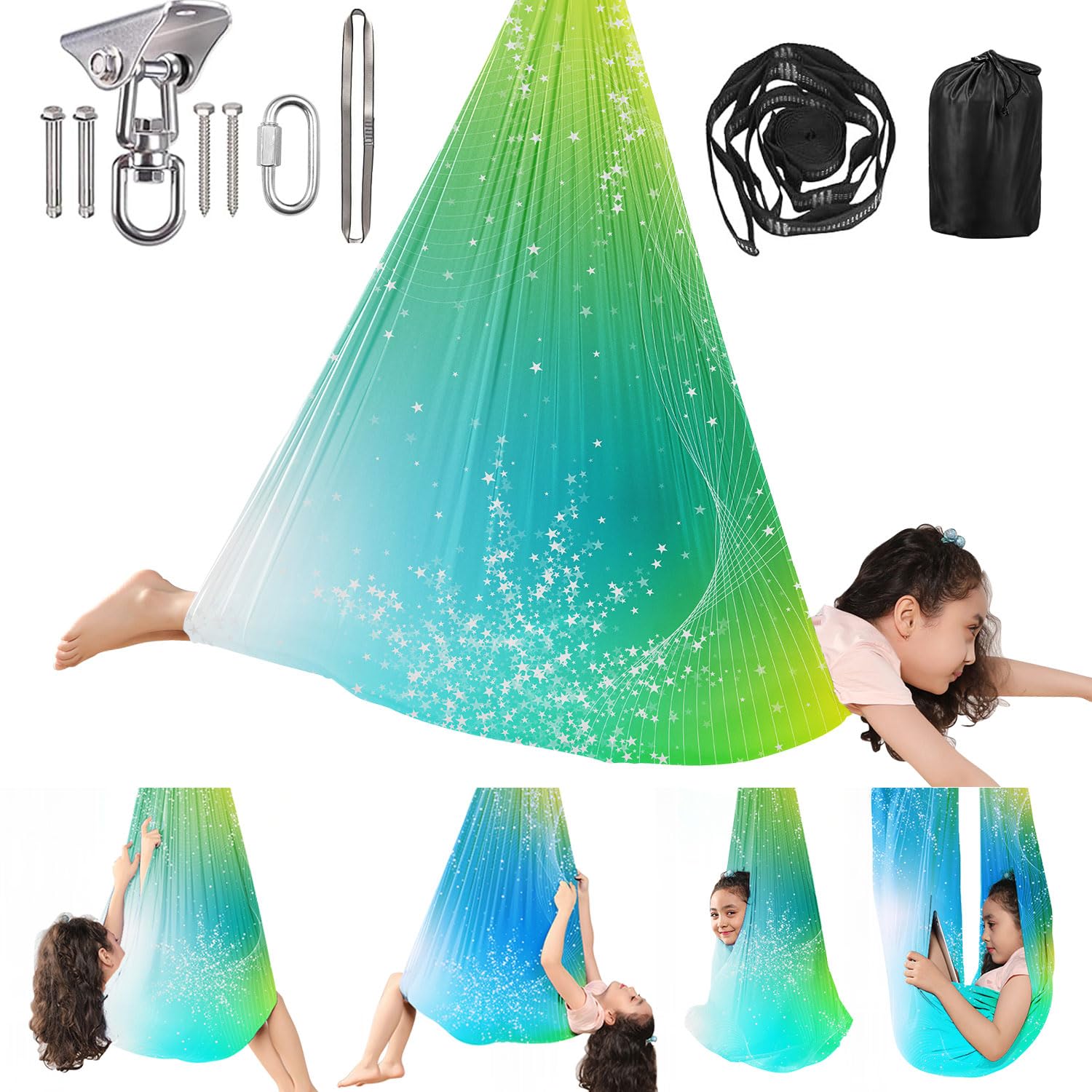 Double Layer Therapy Swing for Kids Adults Pod Swing Special Needs Indoor Outdoor 360° Sensory Swing Hanger Hammock Hug Like Calming & Relaxing, Autism, ADHD Cuddle, Child Sensory Chair Seat 300 lbs