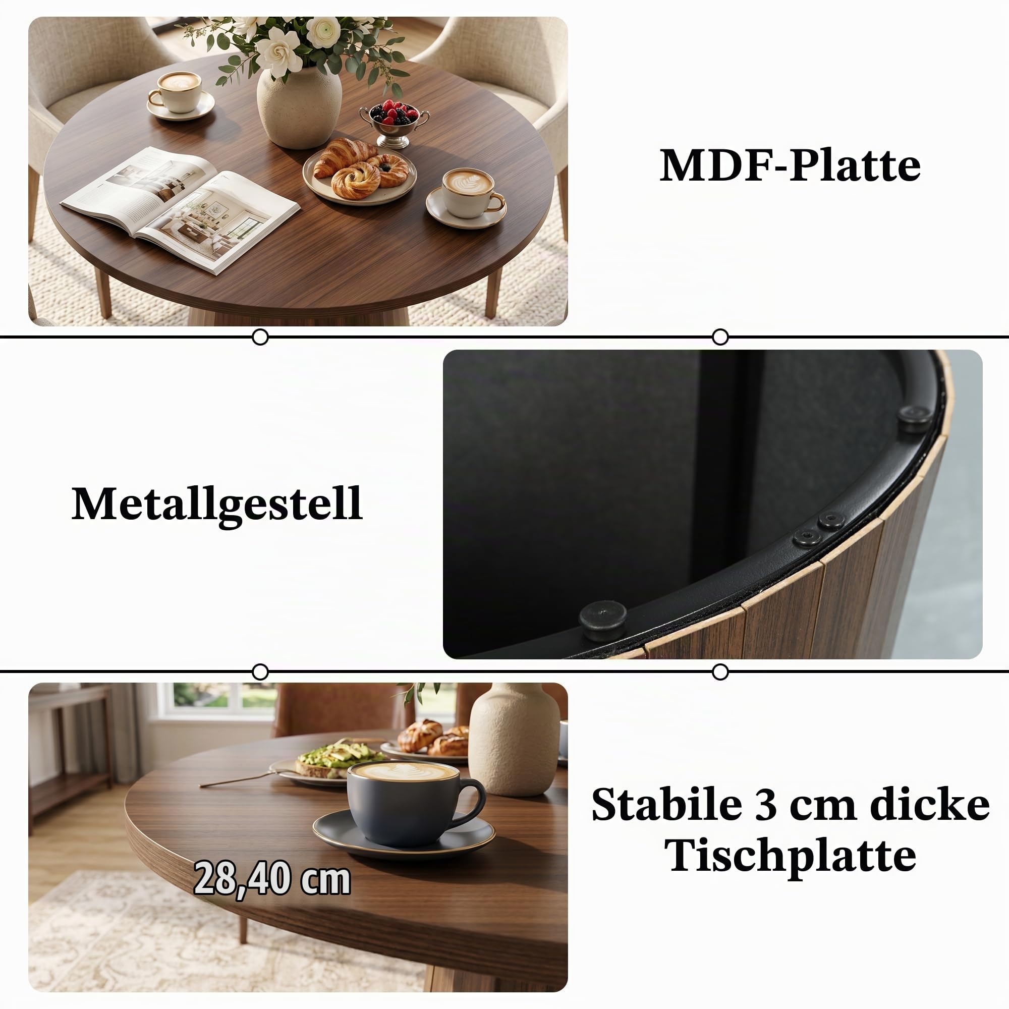 Gyfimoie Runder Esstisch für 4–6 Personen, 120CM Küchentisch