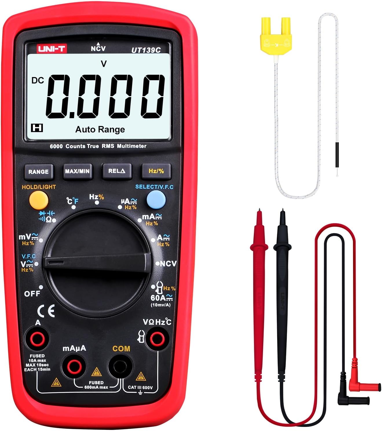 Digital Multimeter Tester UT139C, Voltage Meter Tester Capacitance Meter Frequency TRMS 6000 Counts Auto/Manual Ranging