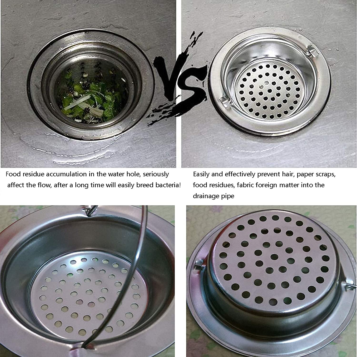 SYGA Stainless Steel Sink Strainer Basket with Handle 11cm/4.33inch Large Wide Rim Anti Clogging Mesh Drain Filter Vegetable Hair Catcher Drain Cover for Most Bathroom Kitchen Home Sinks Drain-Silver — Amazon image 2