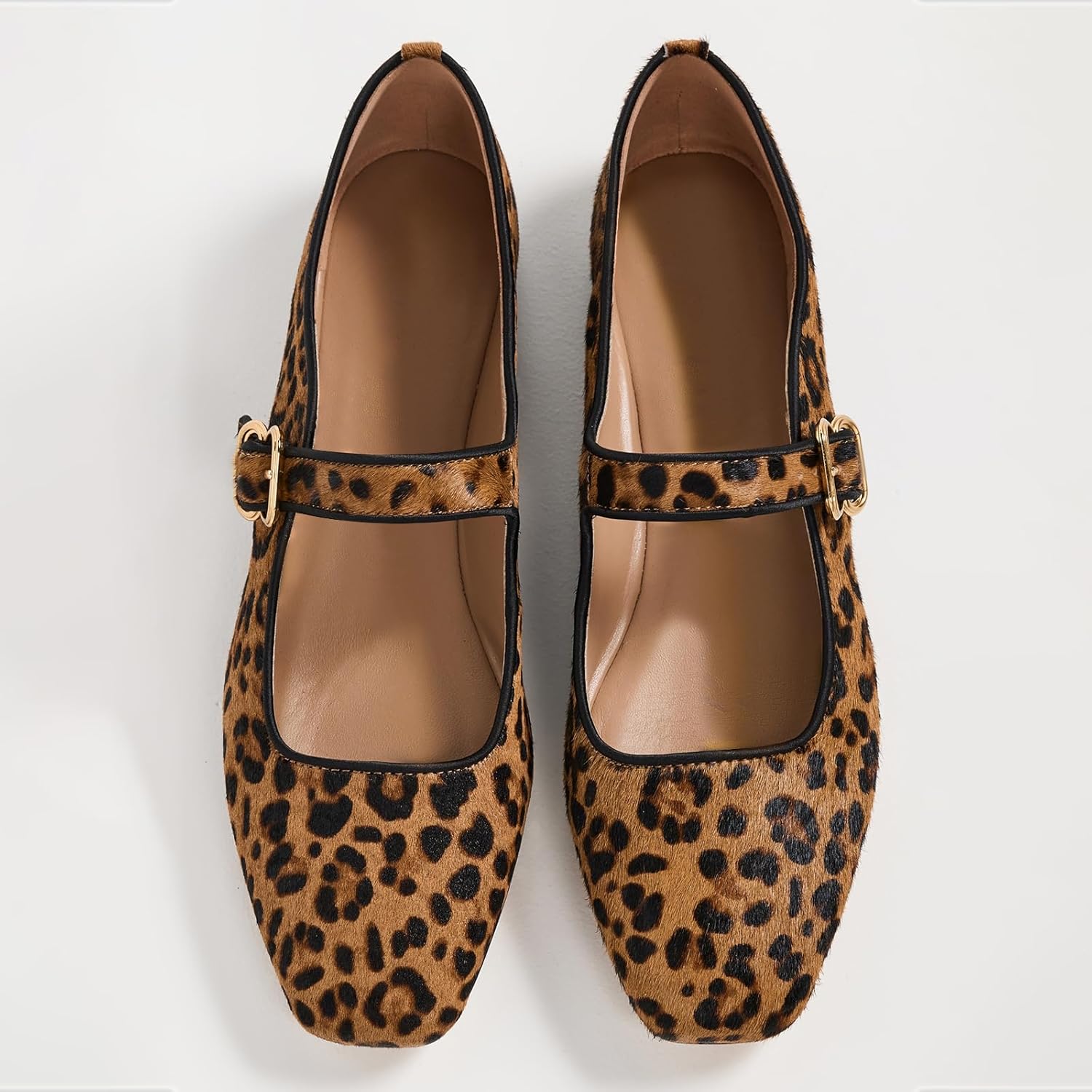 DOEYG Leopard Ballet Flats Women's Animal Print Suede Velvet Mary Jane Flats Shoes Square Toe Dress Casual Comfortable Ballerina Shoes with Buckle Size 10 - Image 5