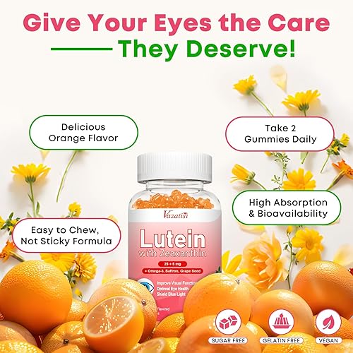Miniatura 7 de Gomitas de suplementos de luteína y zeaxantina, suplemento avanzado de vitaminas para los ojos con arándano, azafrán, semilla de uva, omega 3 para
