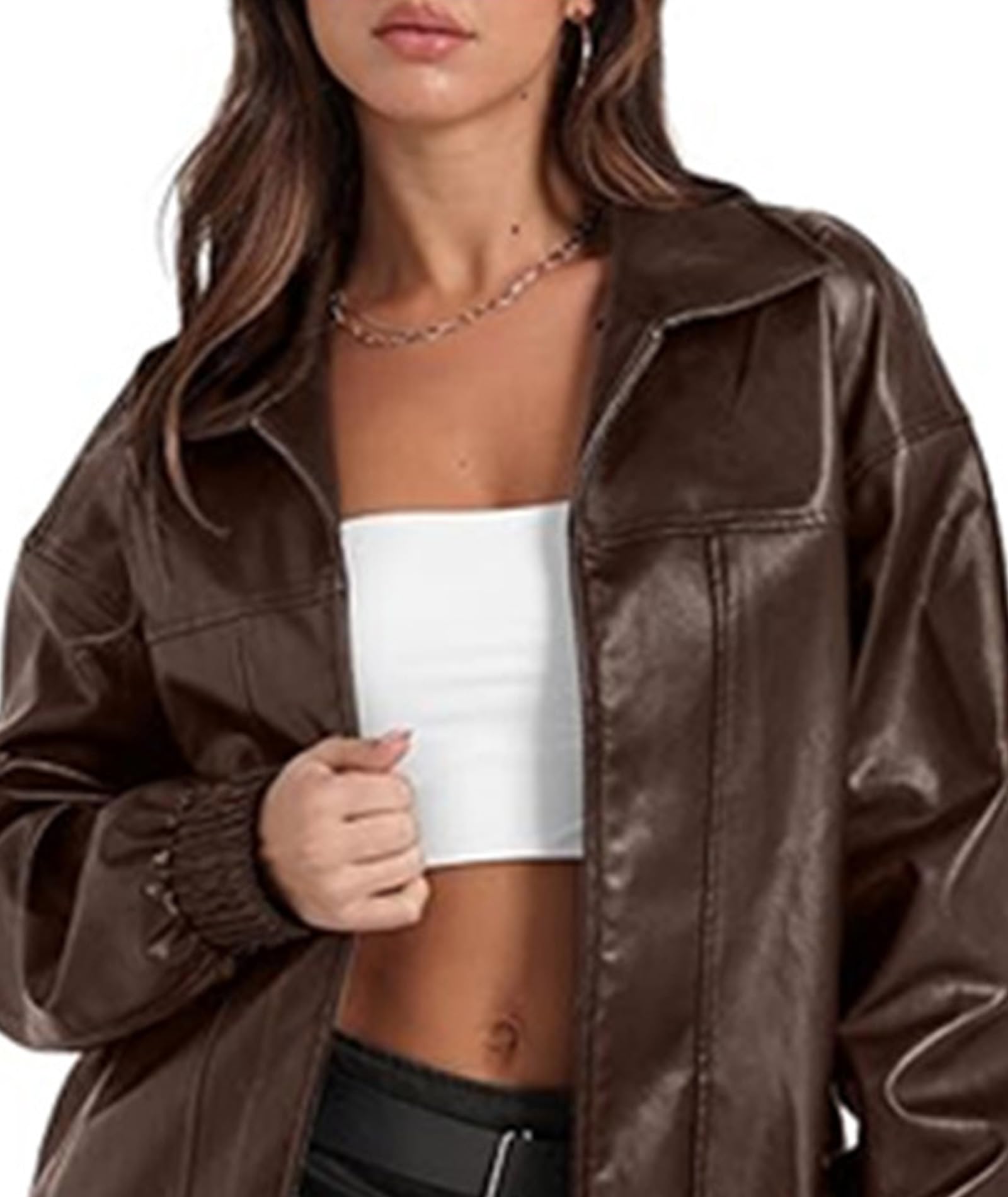 xxxiticat Damska kurtka oversized ze skóry PU, modna kurtka motocyklowa, płaszcz zimowy, odzież, sztuczny zamsz, płaszcz z zamkiem błyskawicznym, odzież wierzchnia