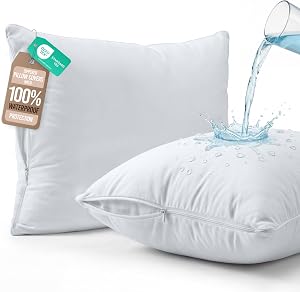 Beddora 2 Pack Pillow Protectors Queen Size – Waterproof Zippered Pillow Case Covers, Bed Bug & Dust Mite Proof Pillow Encasements 20 x 30 Inches, Soft Noiseless Waterproof Pillow Covers for Sleeping