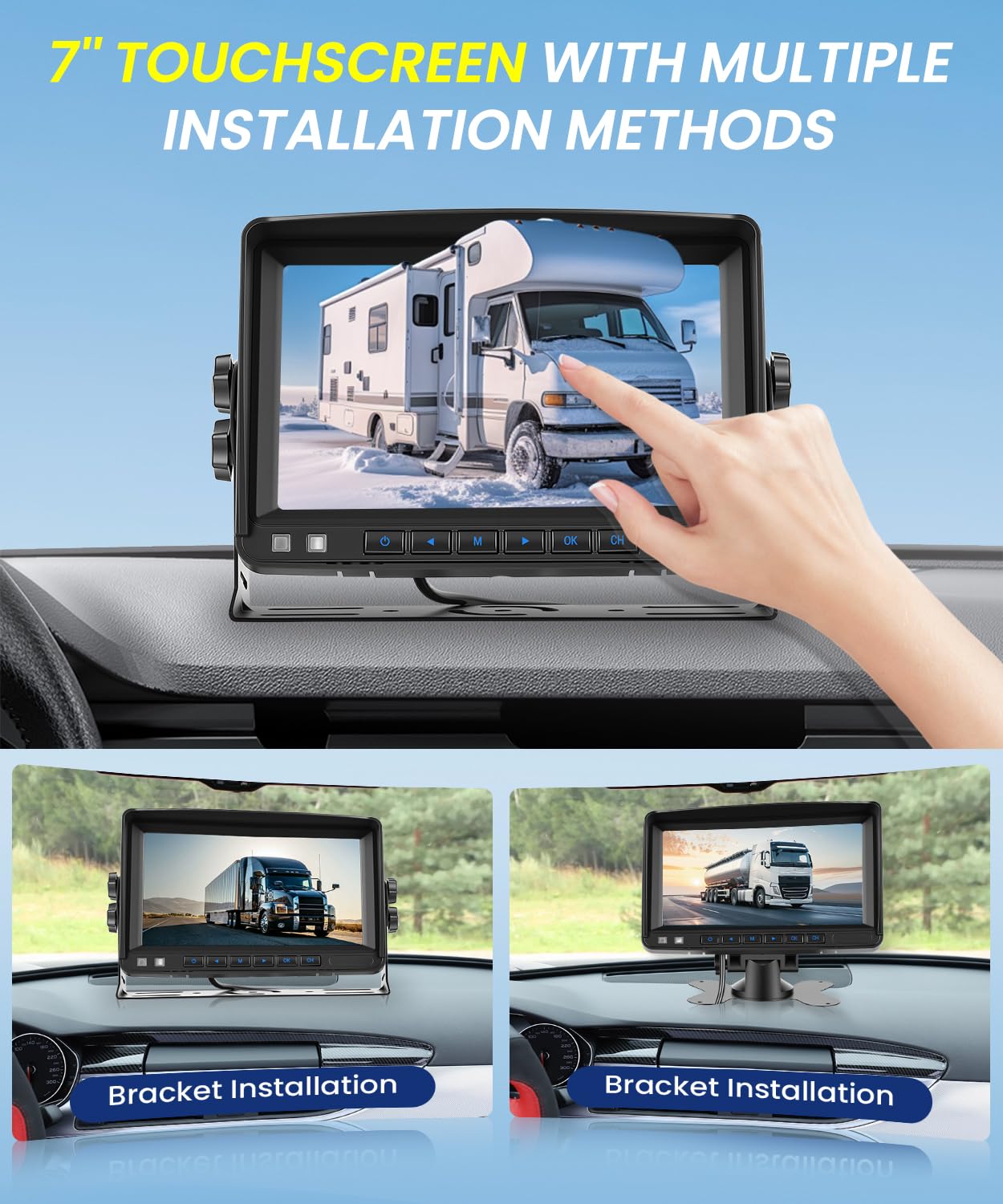 VECHTEL Monitor Retromarcia Wireless 7'' IPS HD, Telecamera Solare Senza Fili 10000mAh Magnetica IP69, Visione Notturna, Linee Guida Parcheggio Intelligenti, Compatibile 12V-36V per Auto Camion SUV