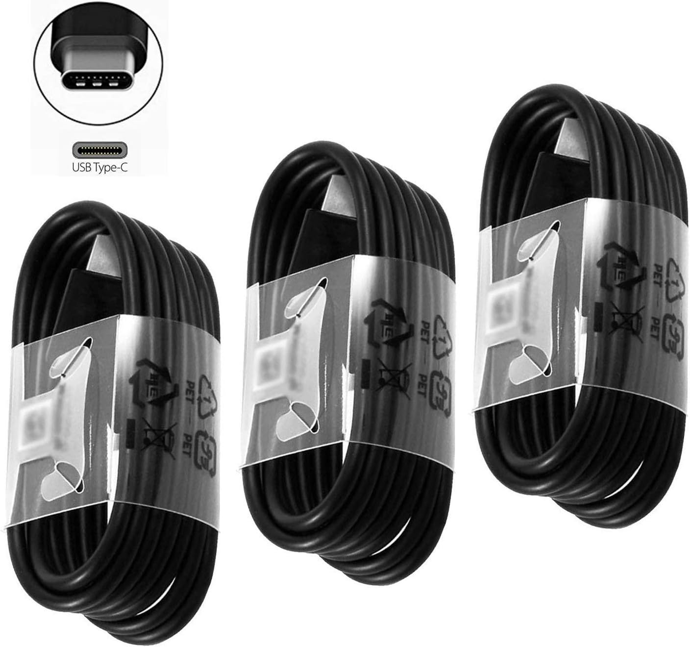 USB Type C Cable, [3-Pack 3Ft] USB-C to USB-A Fast Charging Type C Cable Compatible Samsung Galaxy S9 S9 Plus S8 S8+ S10 S10E Note 9 Note 8, LG V30 G6 G5, Google Pixel and More(Black)
