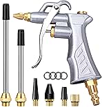 JASTIND Industrial Air Blow Gun with Brass Adjustable Air Flow Nozzle and 2 Steel Extension, Pneumatic Air Compressor Accessory Tool Dust Cleaning and Blower Gun