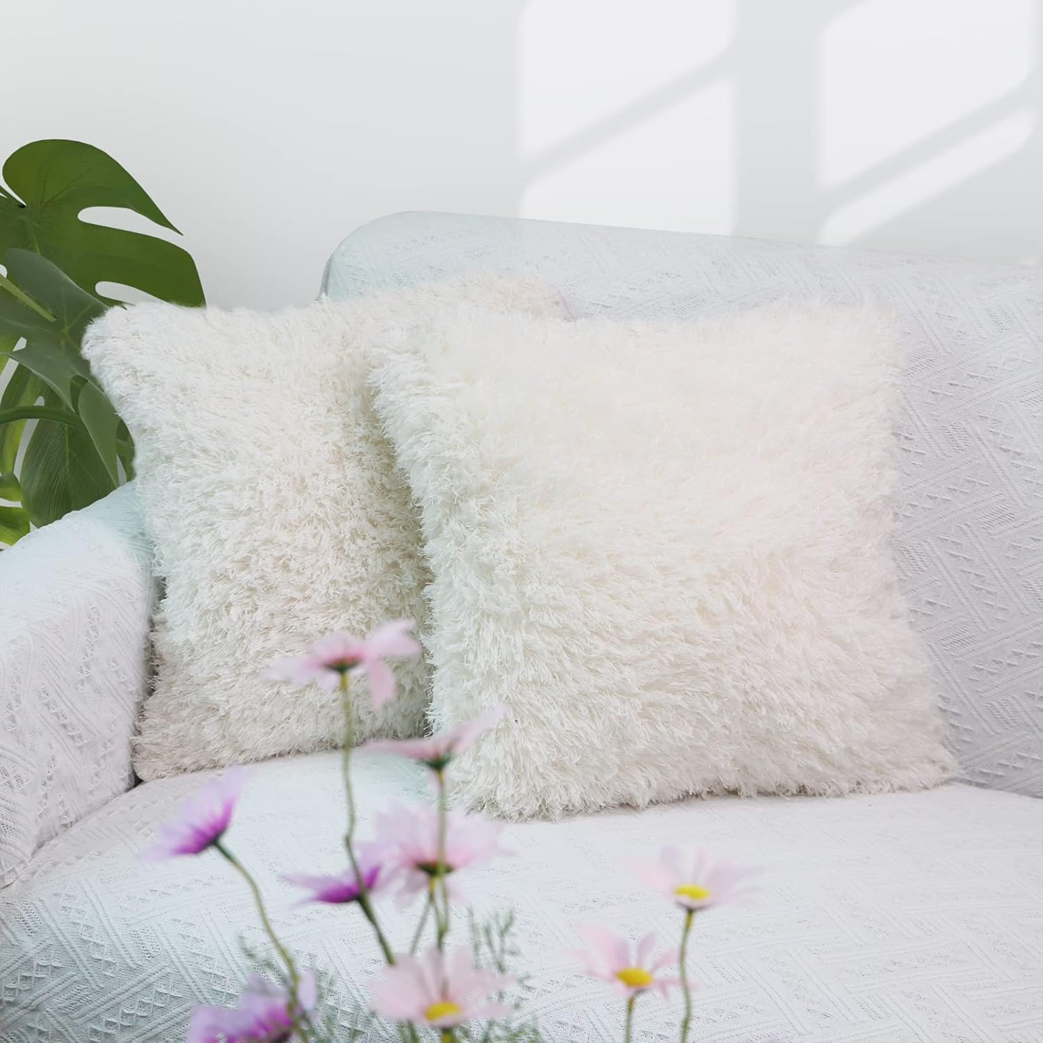 NIULAA 2 Pezzi Copricuscini Divano 50x50 Bianchi Morbide Peluche Federe Cuscini Moderni Copricuscini Quadrati Federe per Cuscini Copri Cuscini con