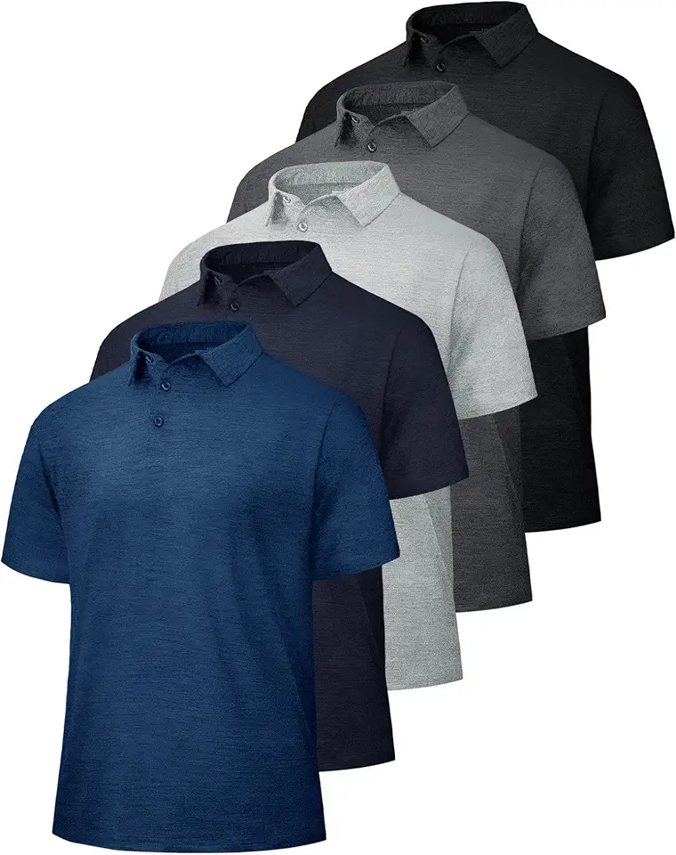 BOOJO 5 Pack Polo Shirts for Men - Quick Dry Moisture Wicking Performance Short Sleeve Mens Golf Shirts for Work Athletic