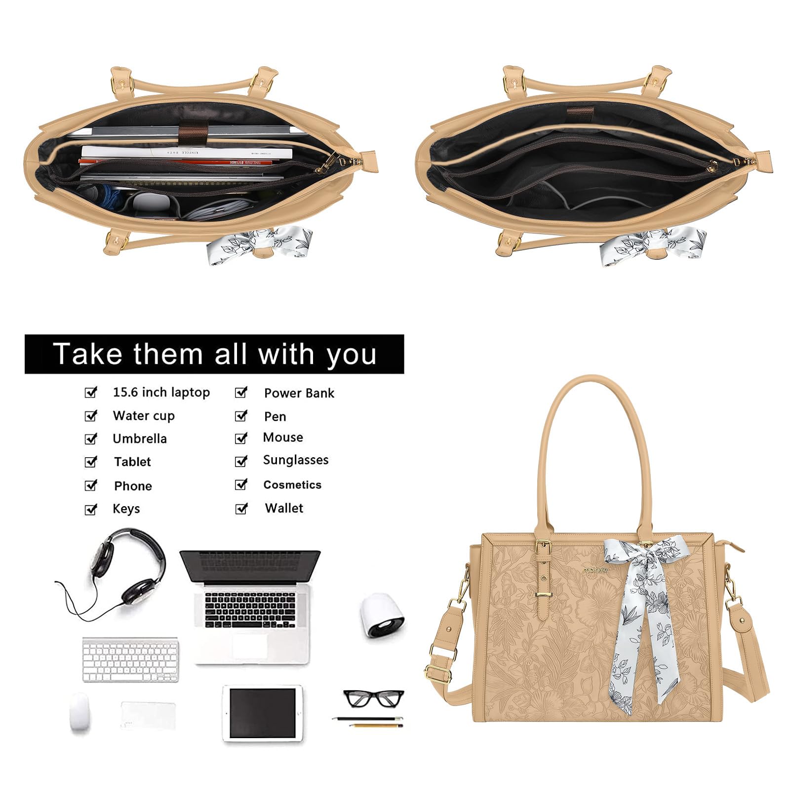 Borsa Da Lavoro In Pelle PU Impermeabile Per Laptop 15,6” – Tracolla Regolabile, 3 Scomparti, Tasche Multiple, Leggera, Per Donna