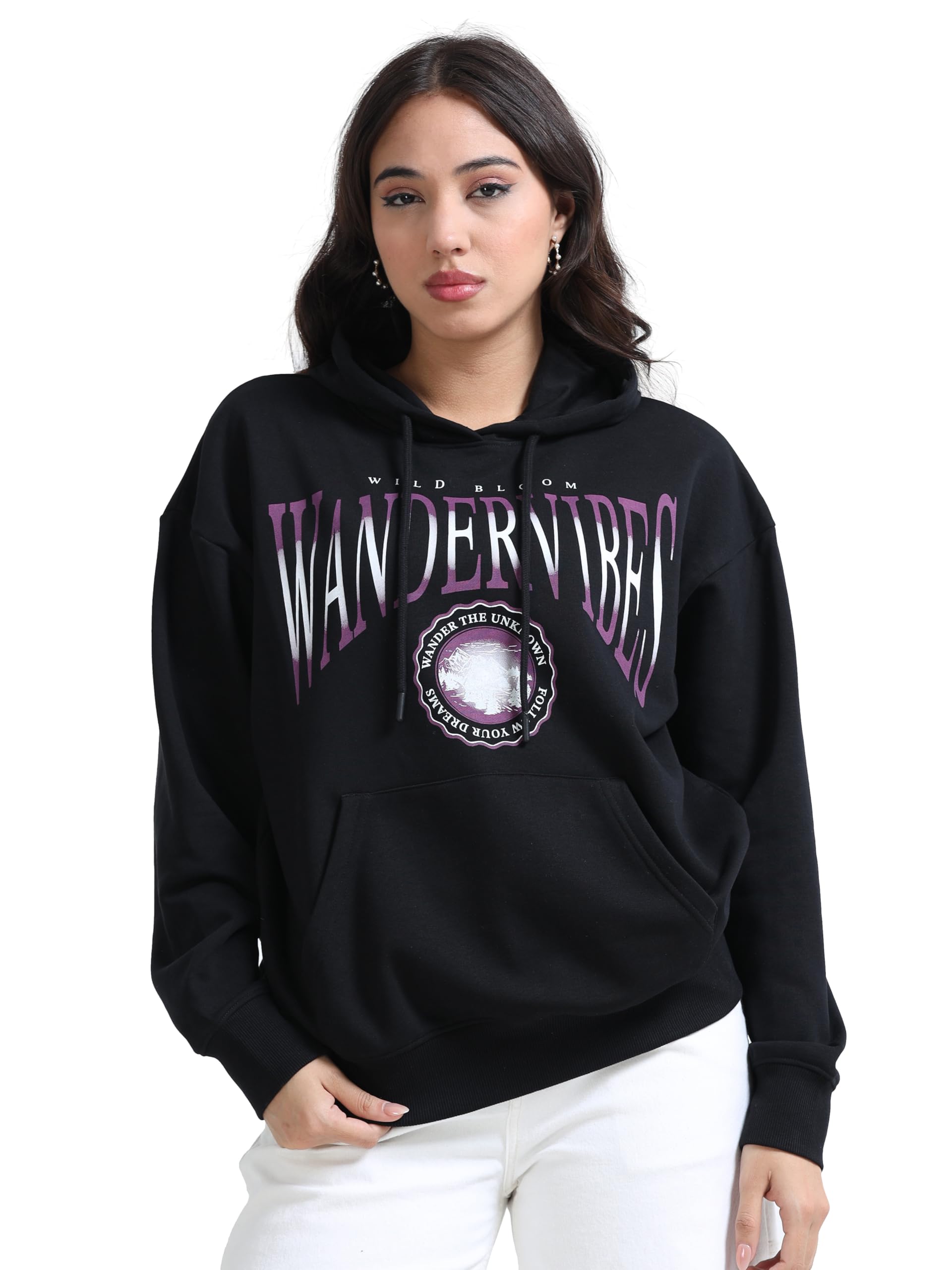 Women’s Cotton Rich Hoodie | 320 GSM French Terry Sweatshirt | Drop Shoulder Oversized Fit | Printed Pullover Hoodie | Winter Casual Streetwear for Women-image-20