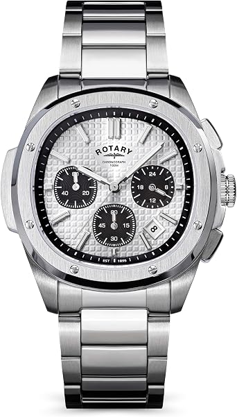 Rotary Mens Apex 100 Chronograph Silver Dial Stainless Steel Bracelet Watch