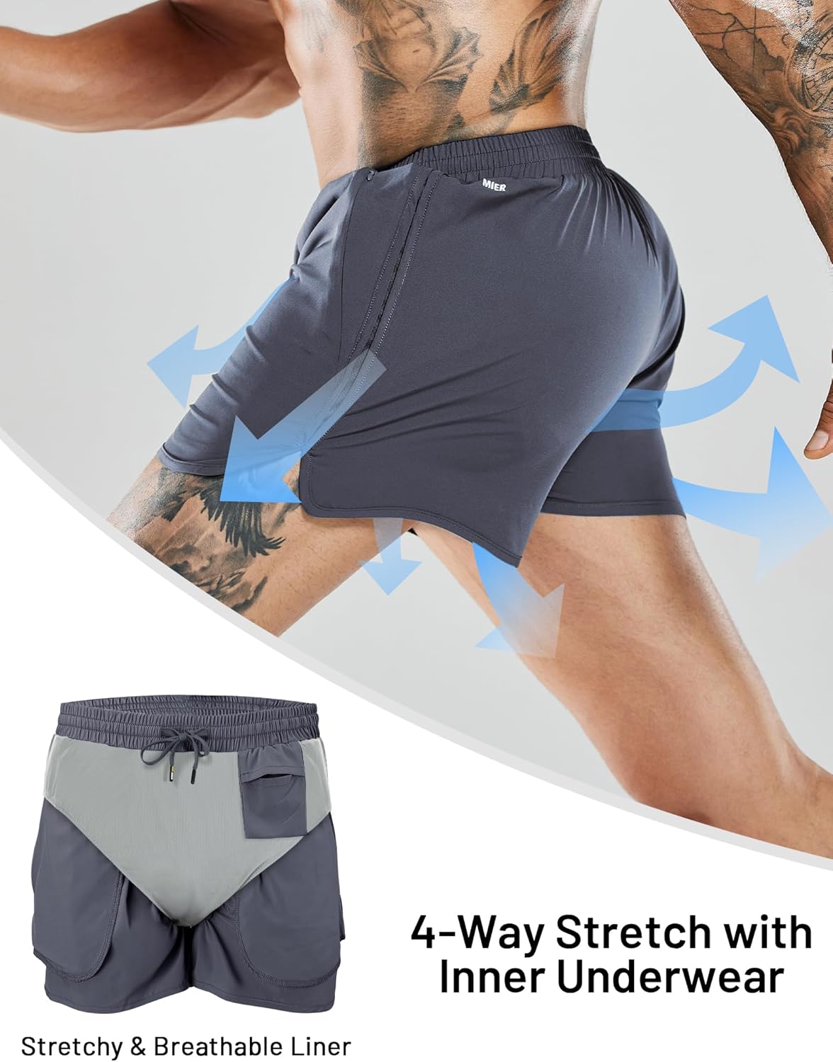 MIER Men's 3 Inches Quick Dry Running Shorts Liner Lightweight Water Resistant Athletic Workout Lined Shorts - Image 2
